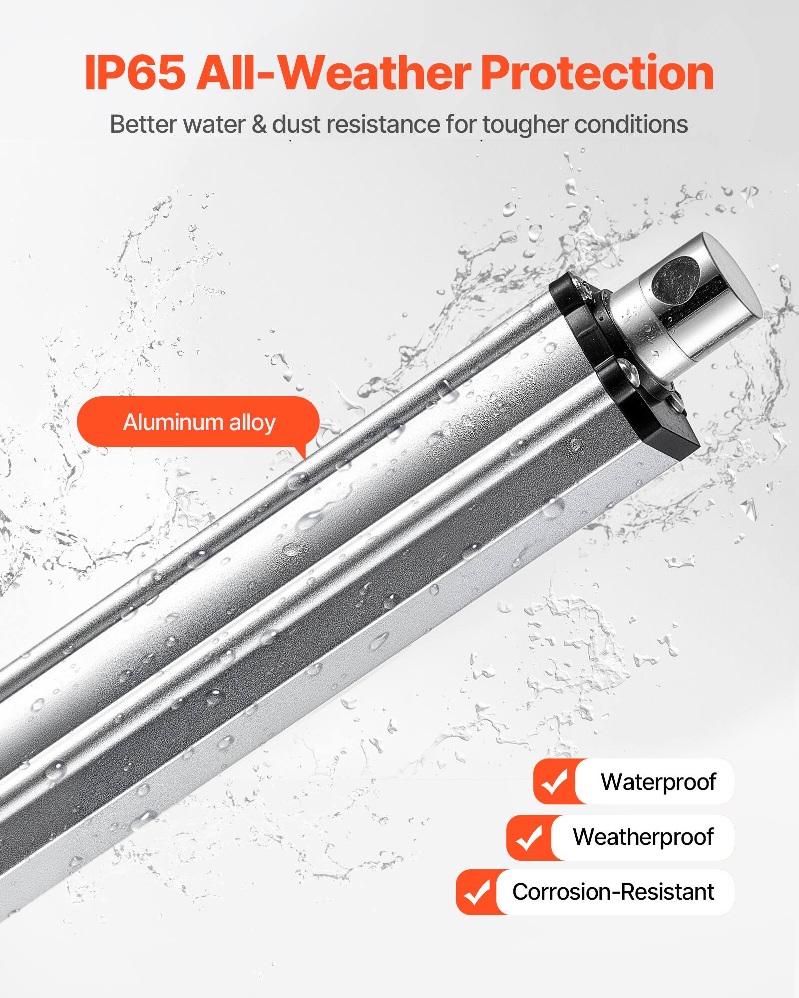 IP65 All-Weather Protection  
Better water & dust resistance for tougher conditions  
Aluminum alloy  
Waterproof  
Weatherproof  
Corrosion-Resistant