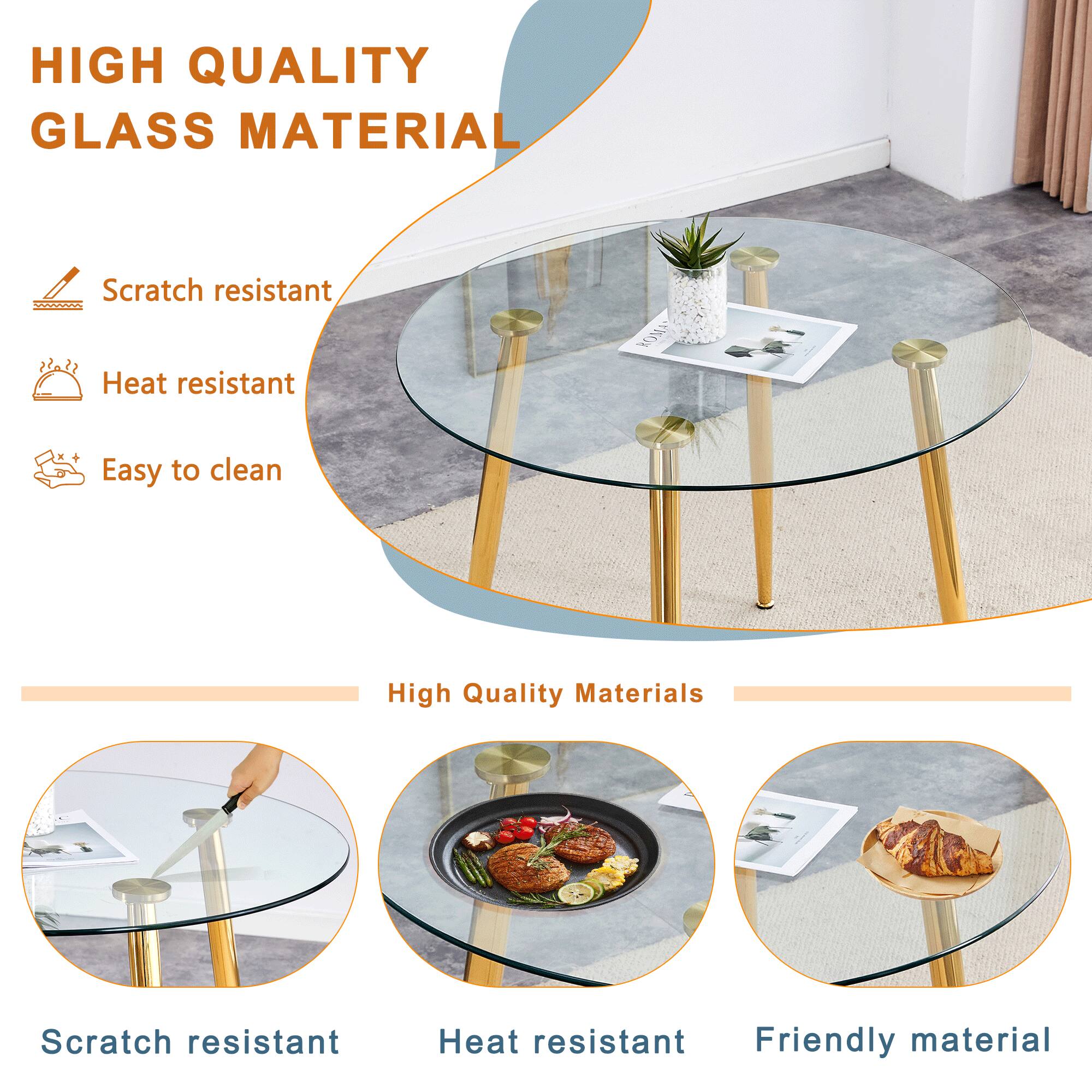 HIGH QUALITY  
GLASS MATERIAL

- Scratch resistant
- Heat resistant
- Easy to clean

High Quality Materials

- Scratch resistant
- Heat resistant
- Friendly material