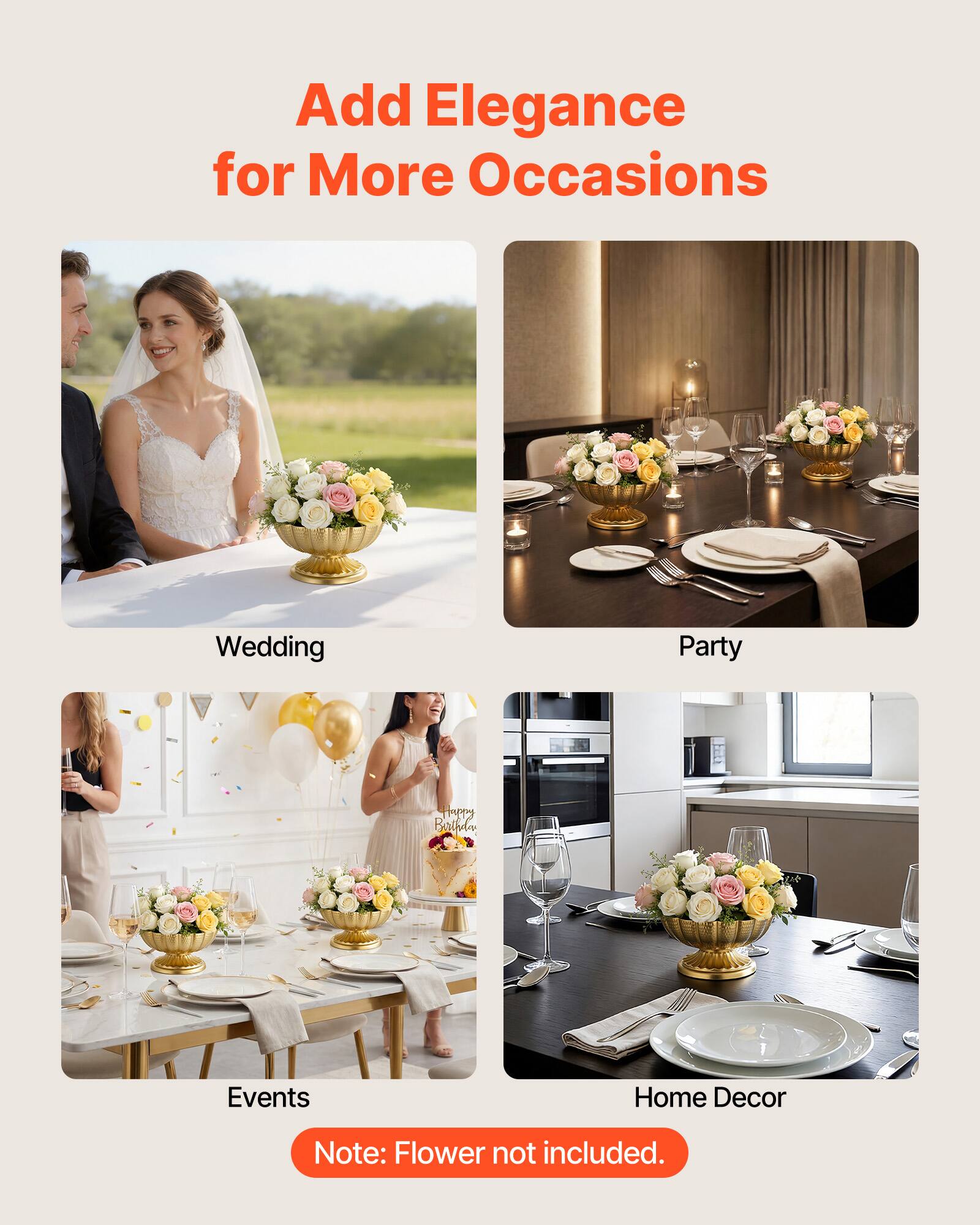 Add Elegance for More Occasions

Wedding Party Events Home Decor

Note: Flower not included.