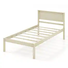 Costway - Twin Size Wooden Platform Bed Frame with Headboard Mattress Foundation - Natural