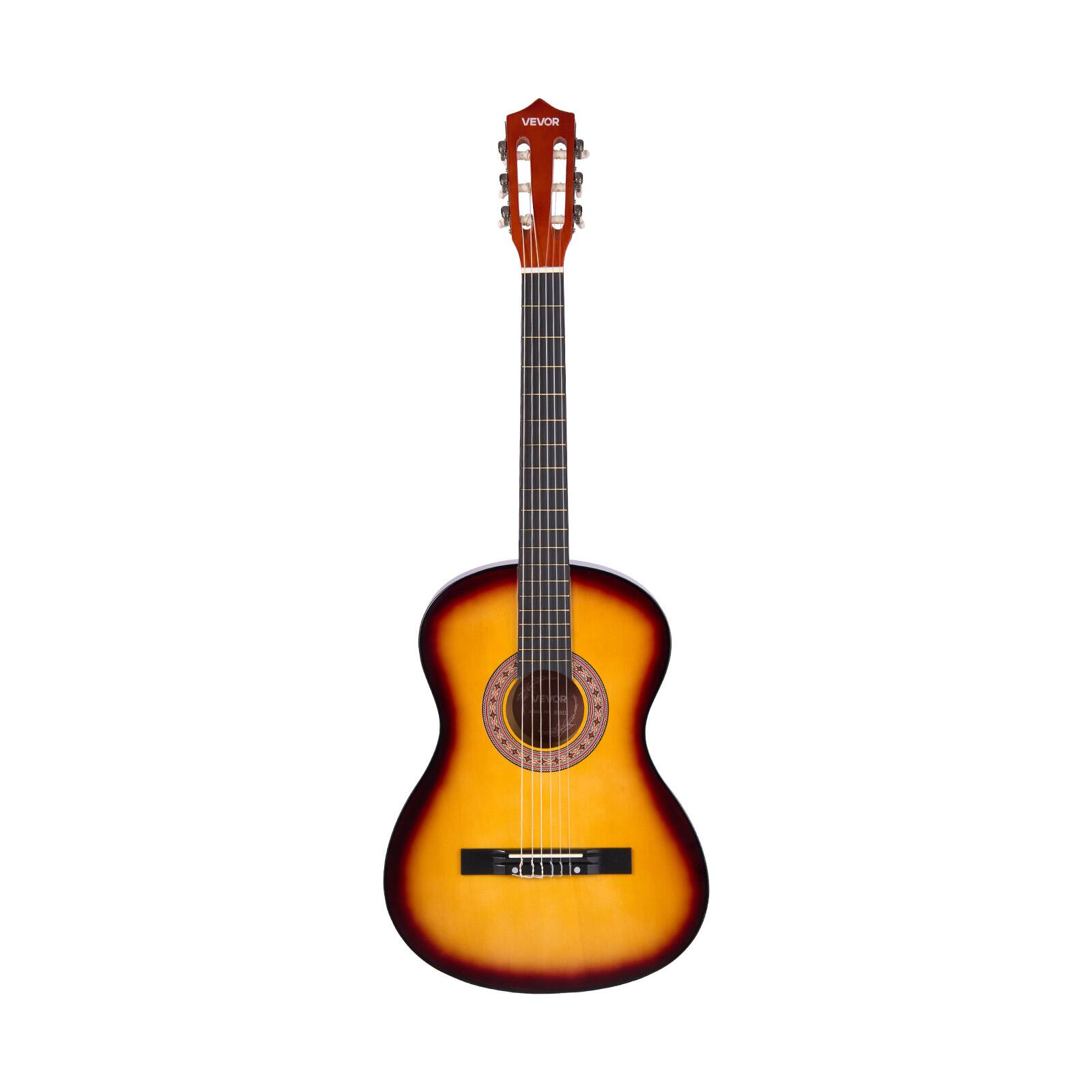 Alt View 5. VEVOR - 38-Inch Classical Guitar Starter Set, Wooden Acoustic Guitar with Nylon Strings, Gig Bag, Strap, Tuner, Extra Strings - Sunburst.