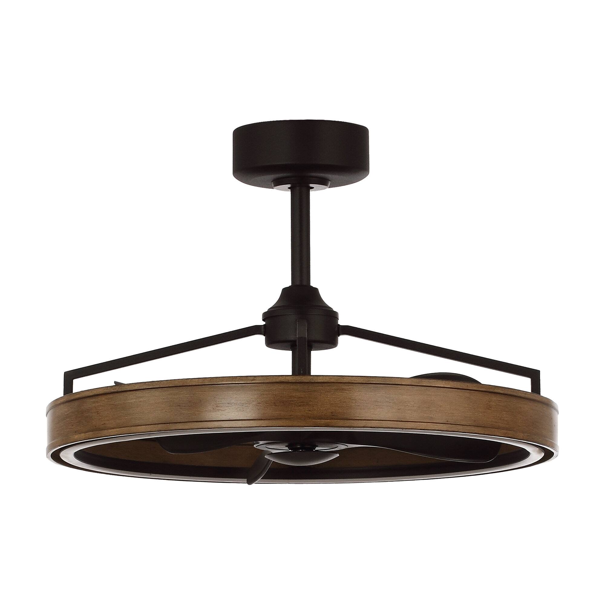 Alt View 2. Parrot Uncle - 27" Farmhouse Brown LED Ceiling Fan with Remote Control - Brown.