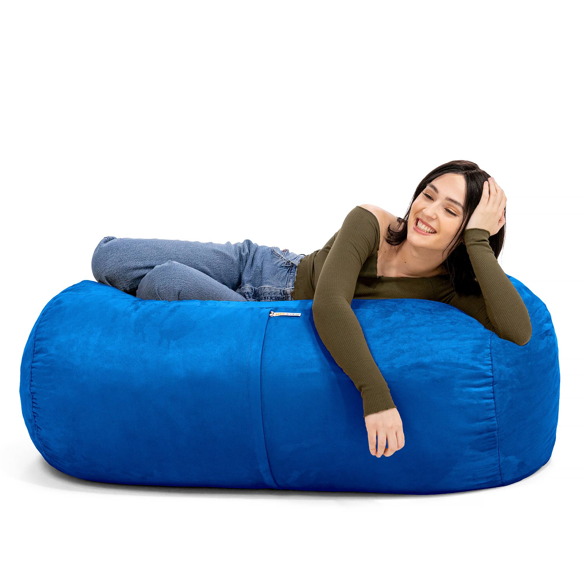 Left. Jaxx - Jaxx Sofa Saxx 4-foot Bean Bag Lounger, Blueberry - Blue.
