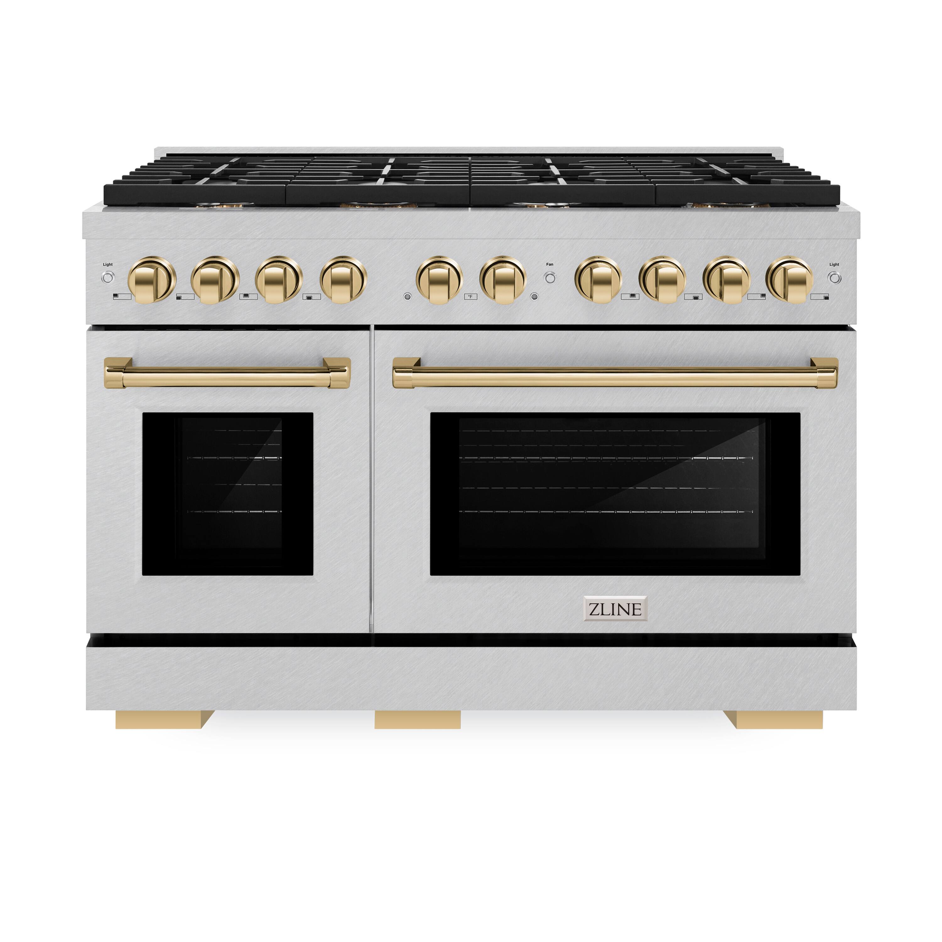 ZLINE - Autograph 48 in. Paramount Satin Steel Gas Range w/ 8 Burners & Gold Accents (SGRSZ-48-G) - Stainless Steel - Front_Zoom