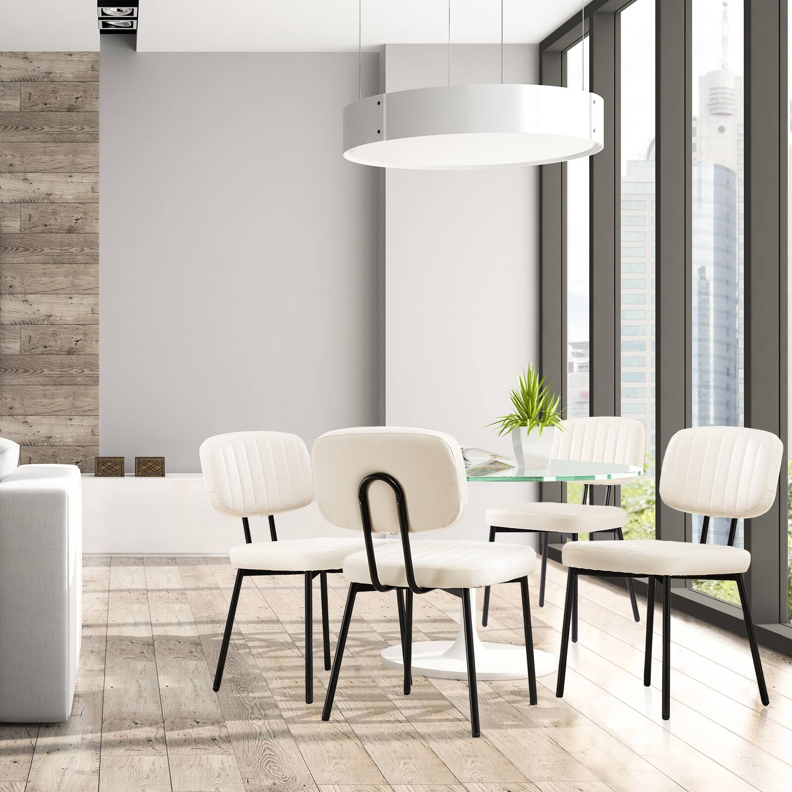 Alt View 4. Bestier - Modern Upholstered Dining Chairs for Kitchen & Dining Room Accent Chairs with Faux Leather Cushion Seat(Set of 2) - White.