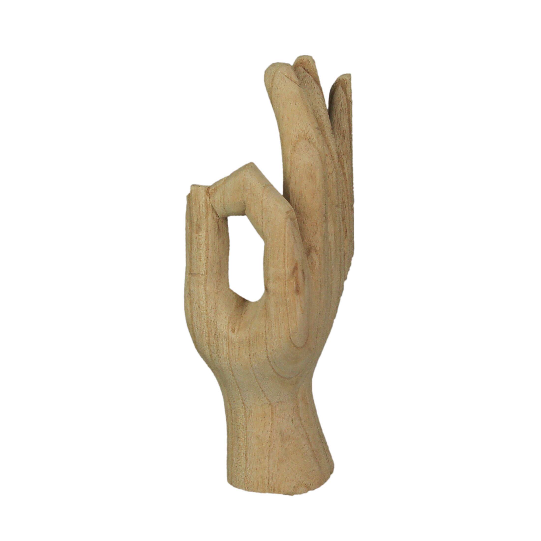 Alt View 1. Zeckos - Carved Wooden A-OK Hand Gesture Statue Natural Finish 8 Inches High - Brown.