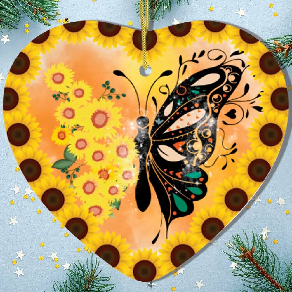 Back. OrnamentallyYou - Sunflower Butterfly Artistic Ornament - Multi-colored.