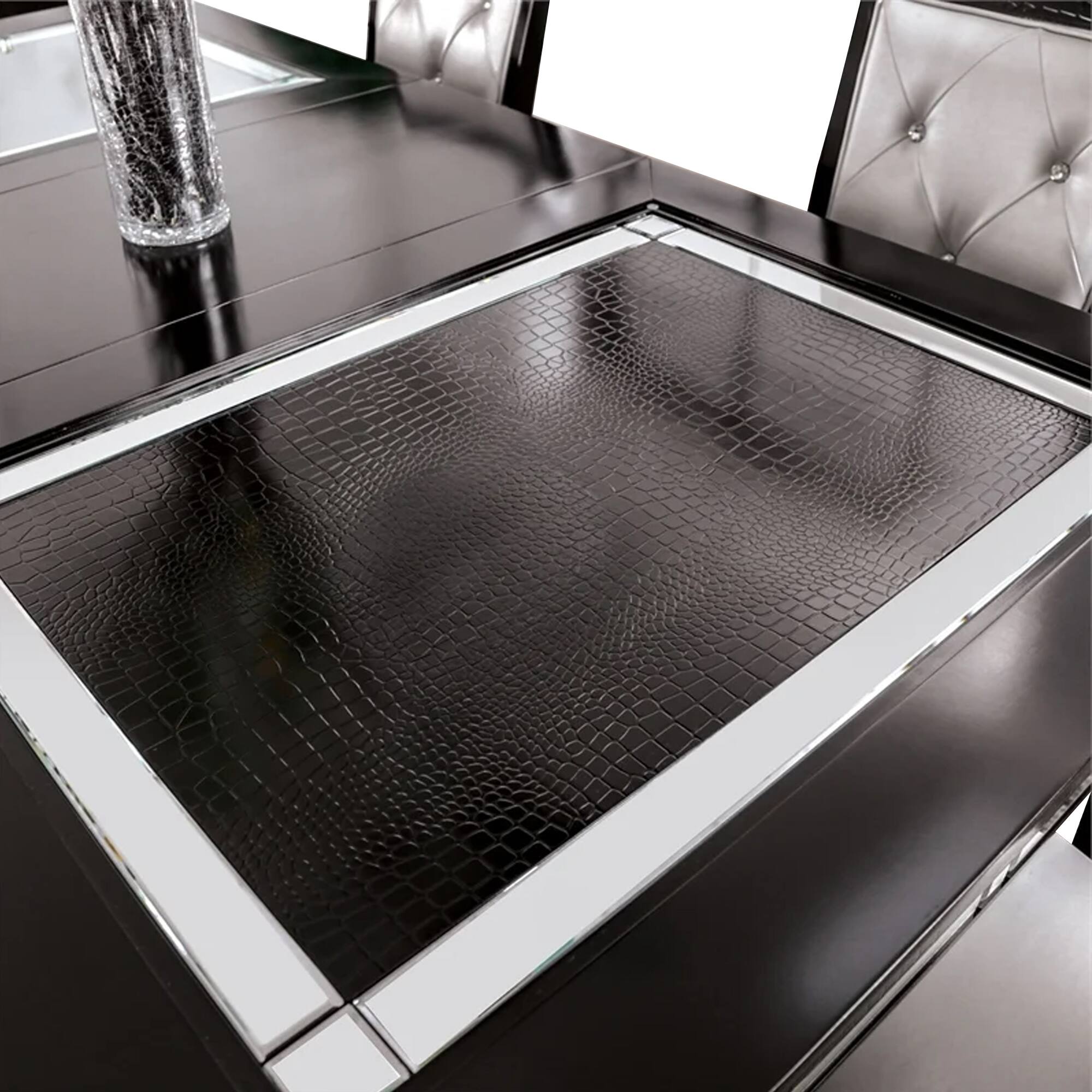 Alt View 3. Manhattan Lane - Hou 9pc Dining Table n Chair Set, Black Silver Faux Crocodile Leather - Black, Silver.