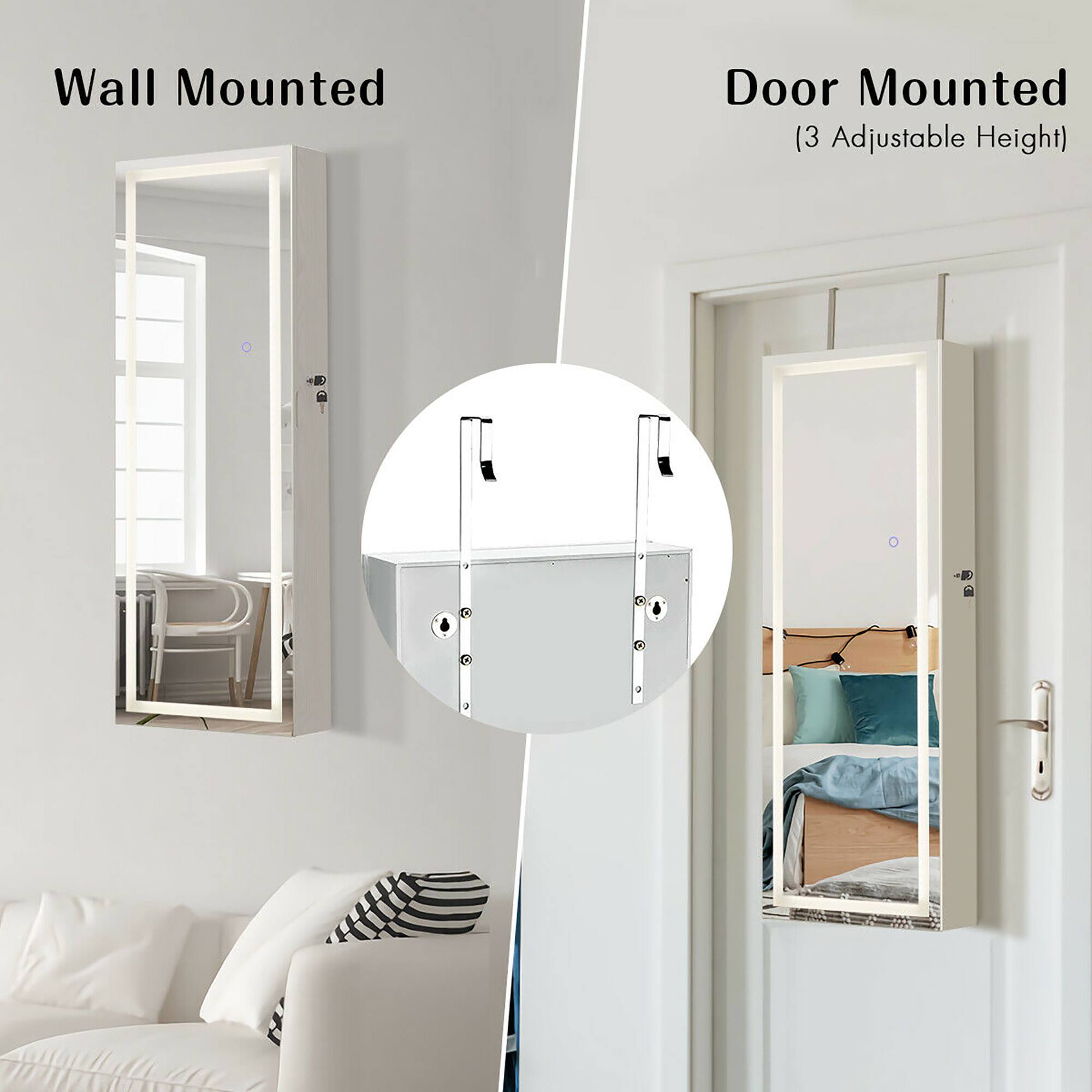 Wall Mounted: Wall Mounted Door Mounted (3 Adjustable Height)