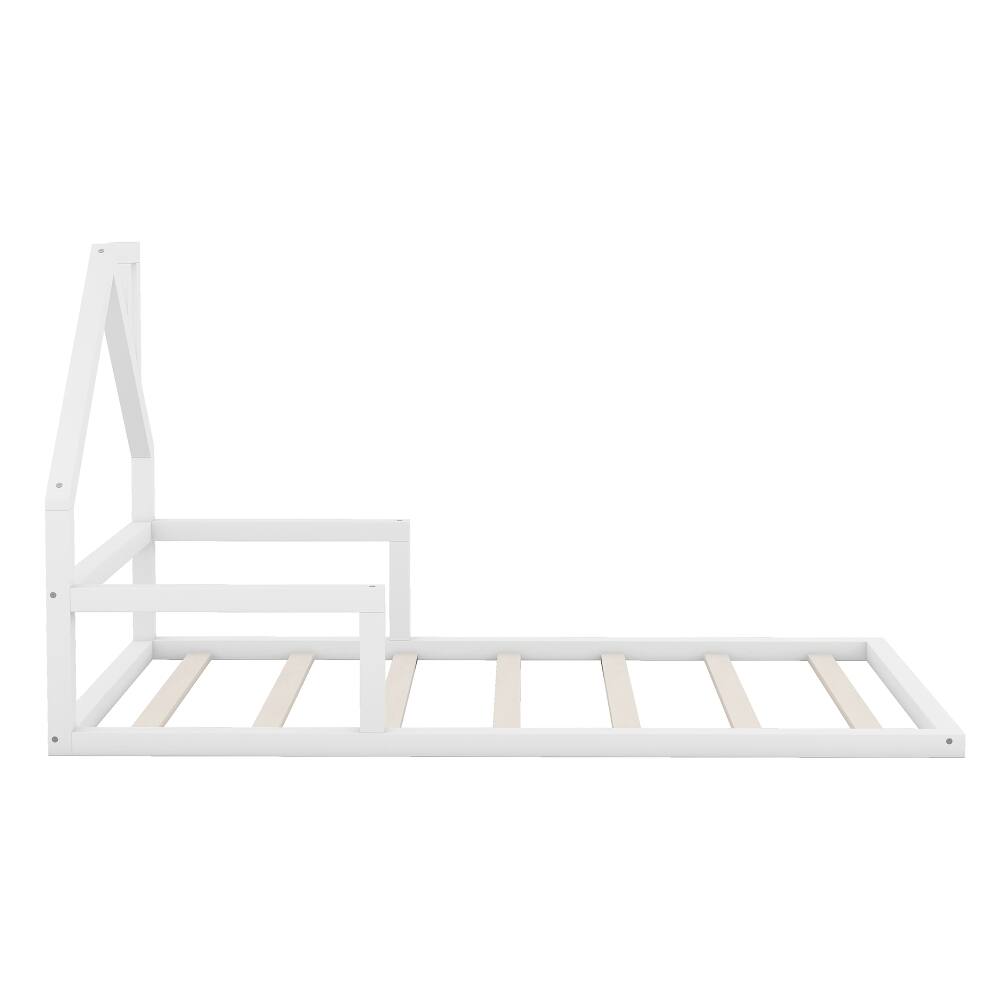 Alt View 7. Loheer - Loheer Twin Floor Bed with House Shaped Headboard White Wood - White.