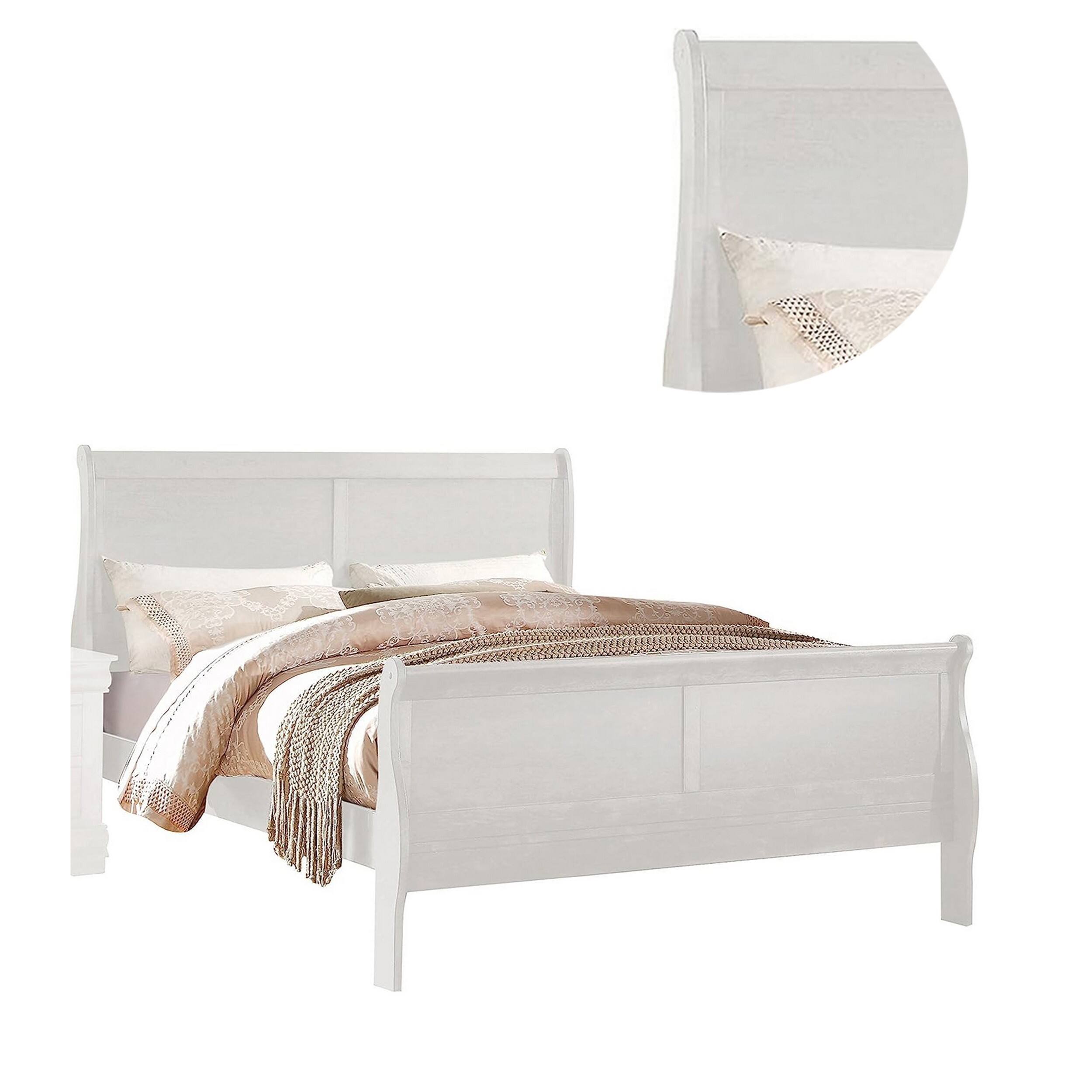 Alt View 1. Manhattan Lane - Nin King Size Sleigh Bed, Minimalist Style Headboard, Classic White Wood - White.