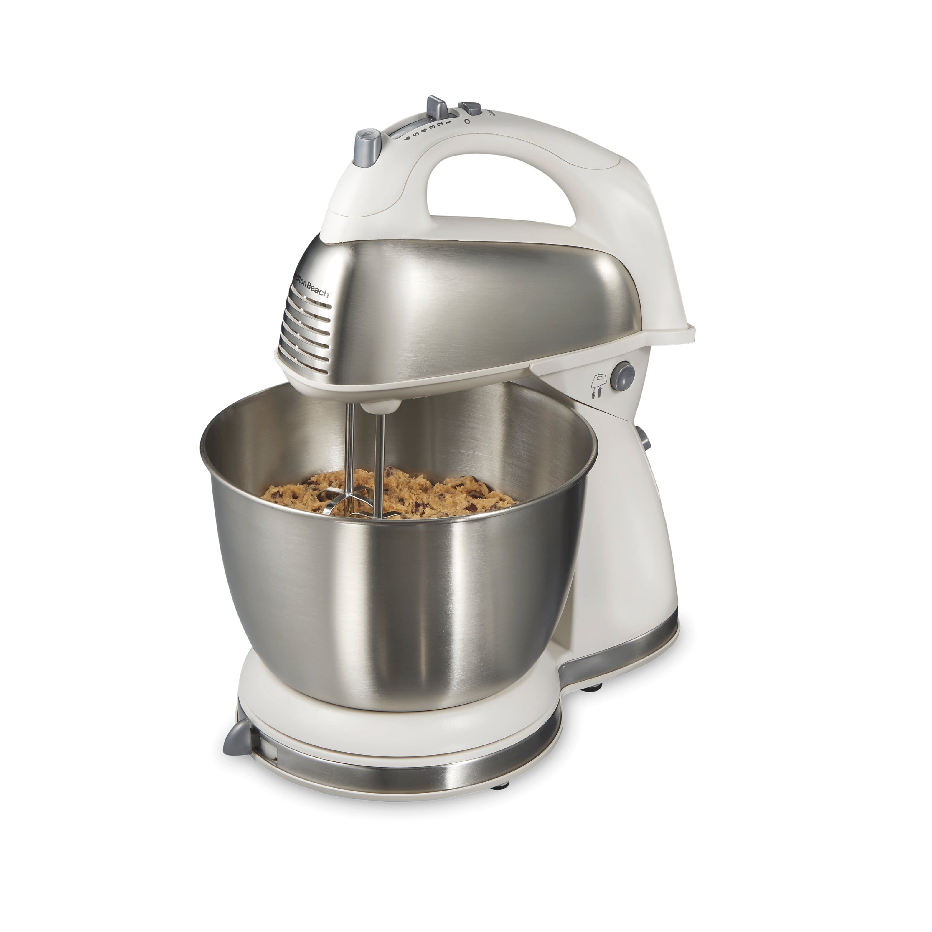 Hamilton Beach - Classic 6 Speed Hand/Stand Mixer with 4 Quart Stainless Steel Bowl - White