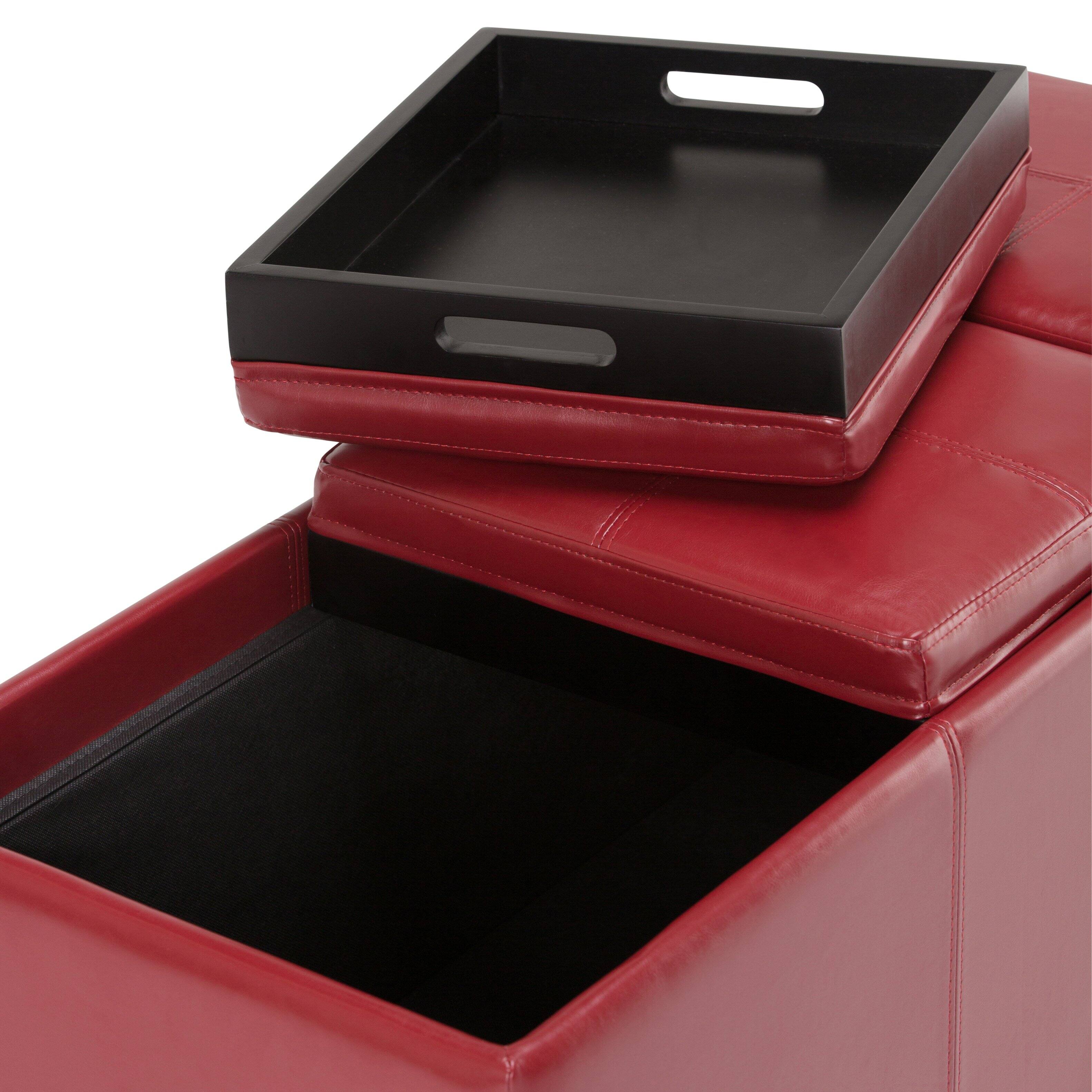 Alt View 2. Simpli Home - Avalon 42 inch Wide Storage Ottoman in Red Vegan Leather - Red.