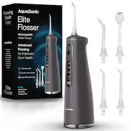 AquaSonic - Elite Rechargeable Water Flosser - 300ml Tank, 4 Tips, Travel Bag - Charcoal
