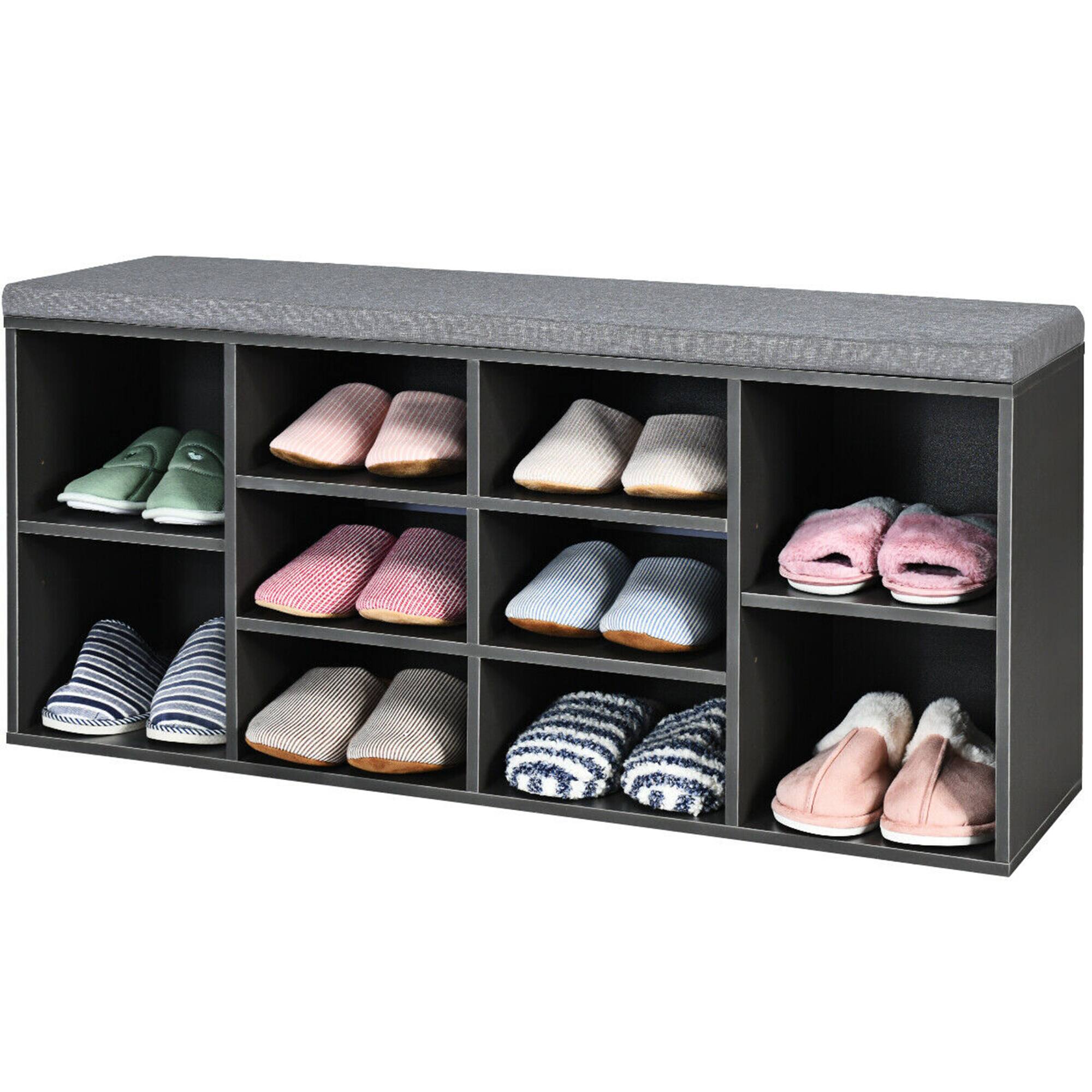 Alt View 15. Costway - Entryway Padded Shoe Storage Bench 10-Cube Organizer Bench Adjustable Grey - Grey.