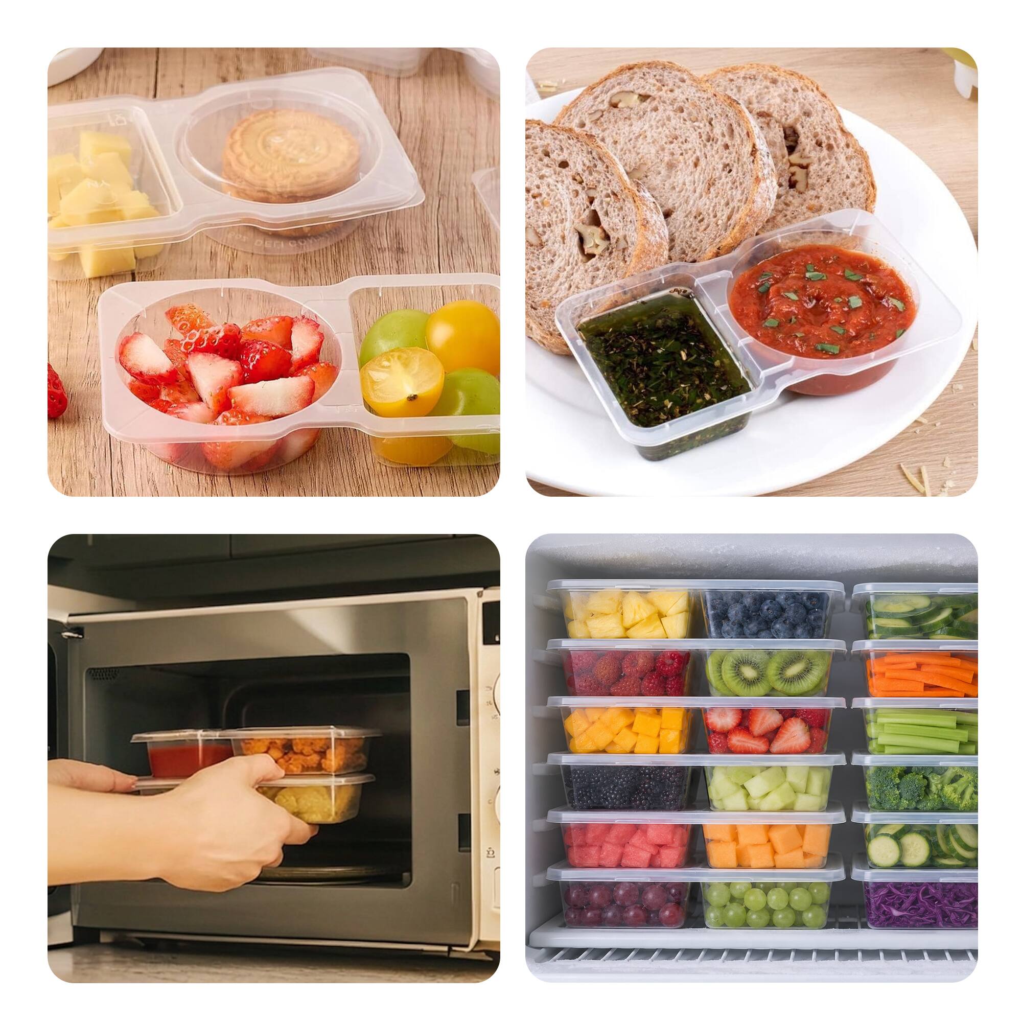 Alt View 3. Cheer Collection - Reusable 2-Compartment Snack Containers with Snap-On Lids, 4.5 oz, Pack of 20 - Clear.