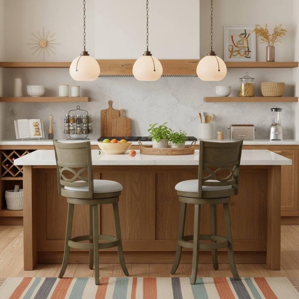 Alt View 3. FurniFact - Wood Swivel Bar Stool Set of 2 Gray Fabric - Grey.