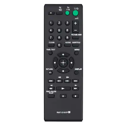 TV TV 1/0 1/0 1 2 3 + 4 5 6 - 7 8 9 PICTURE NAVI CLEAR 0 AUDIO SUBTITLE TIME/TEXT MENU - + RETURN DISPLAY H44 D 44 FAST/SLOW PLAY RMT-D197P