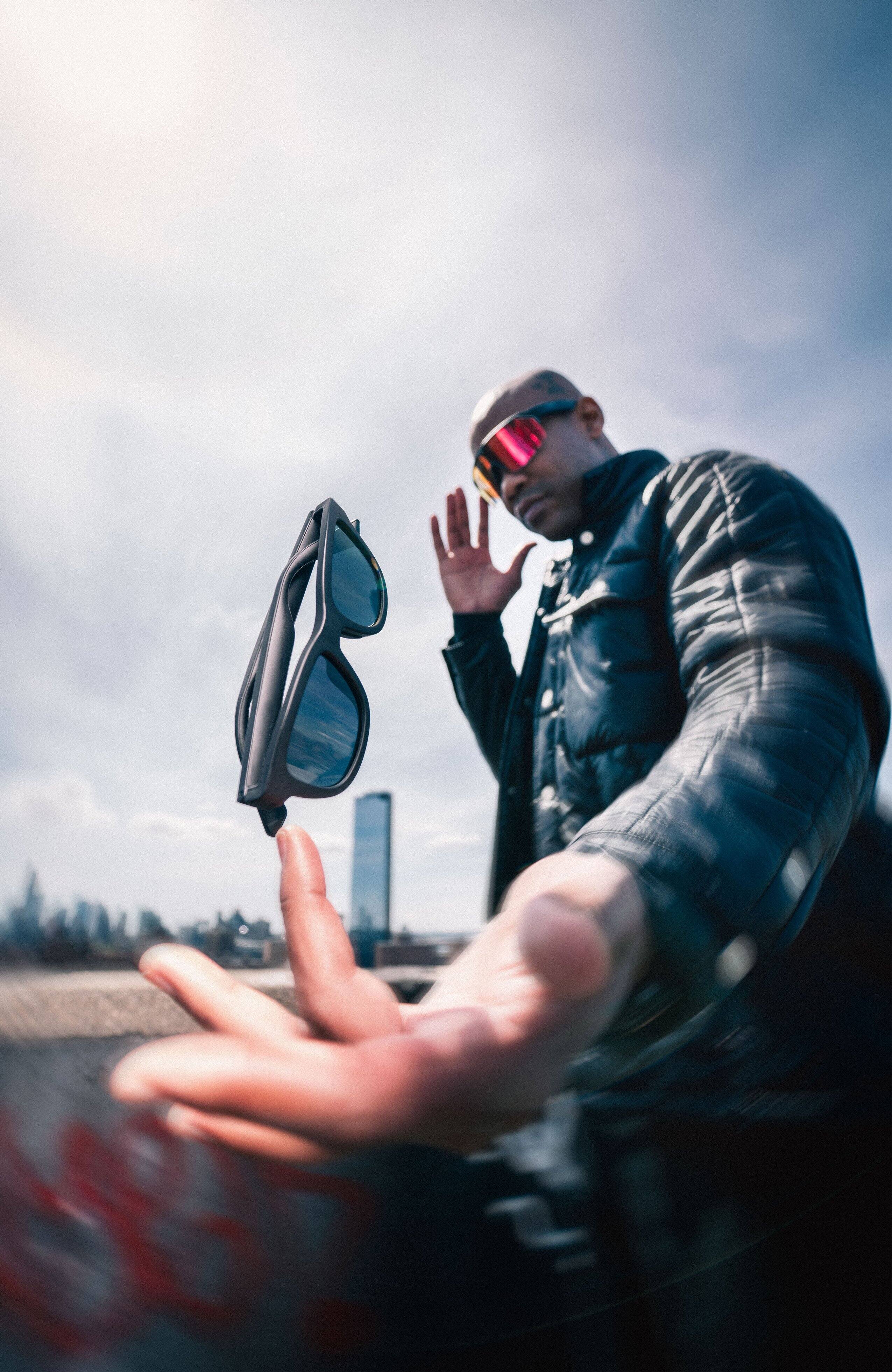 Alt View 3. Chamelo - Lifestyle Dusk Classic Button - Black frame | Smoke lenses.