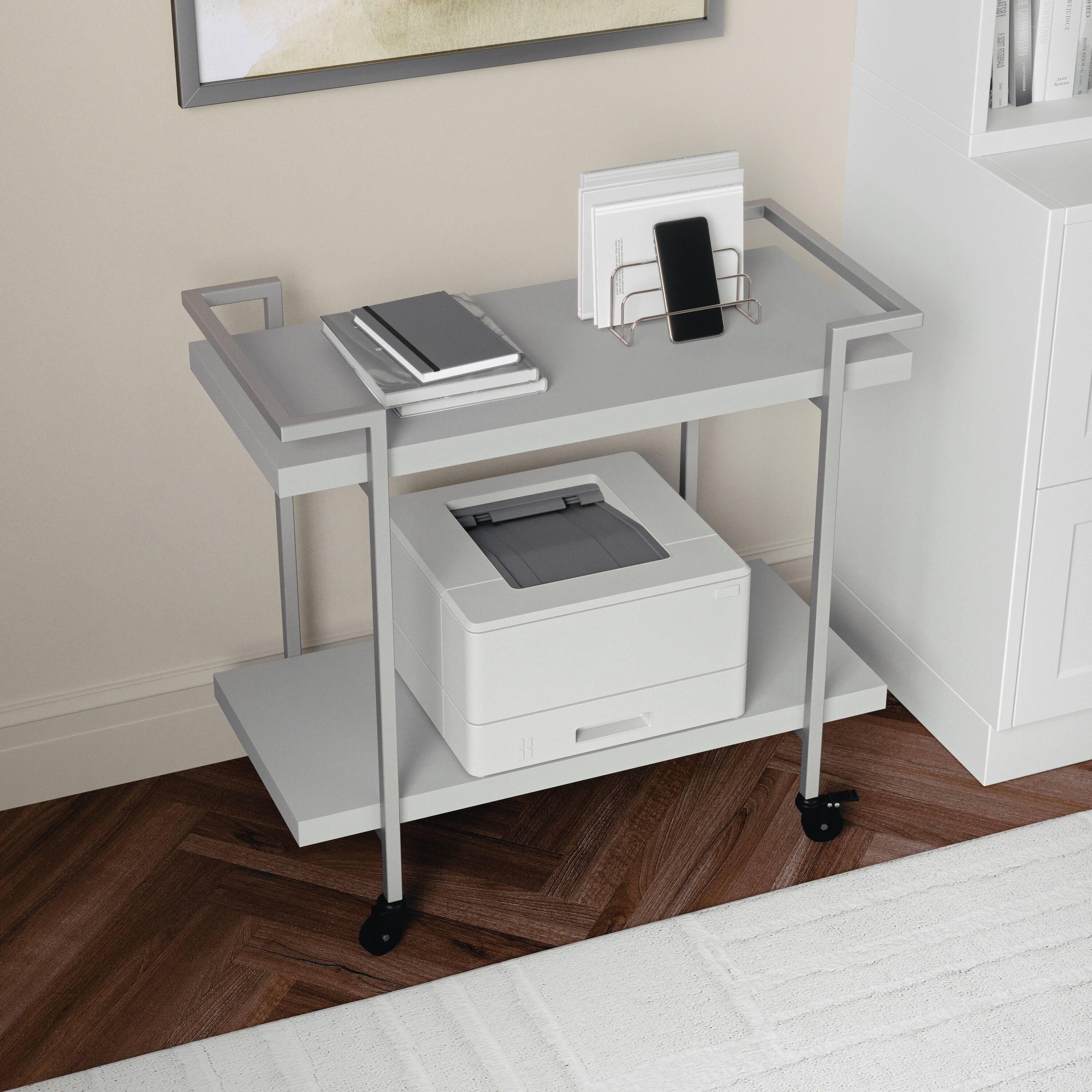 Alt View 14. Martha Stewart - Liam Mobile 2 Tier Printer Cart with Side Storage - Gray/Brushed Nickel Frame.