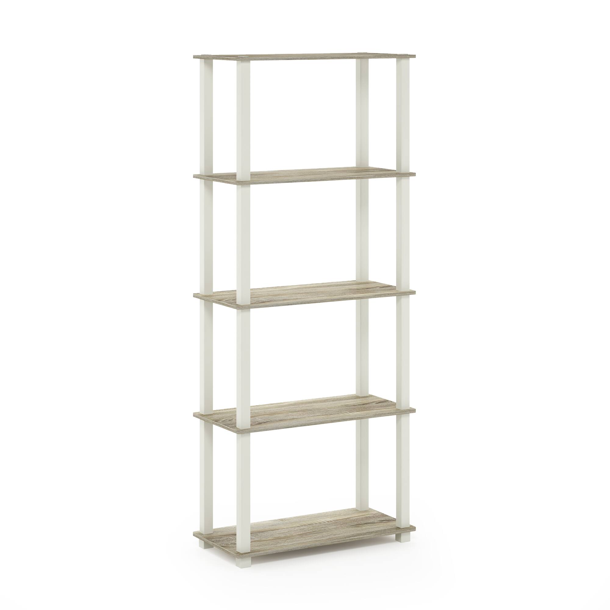 Front. Furinno - Turn-S-Tube 5-Tier Multipurpose Shelf Display Rack with Square Tubes, Sonoma Oak/White - Sonoma Oak/White.