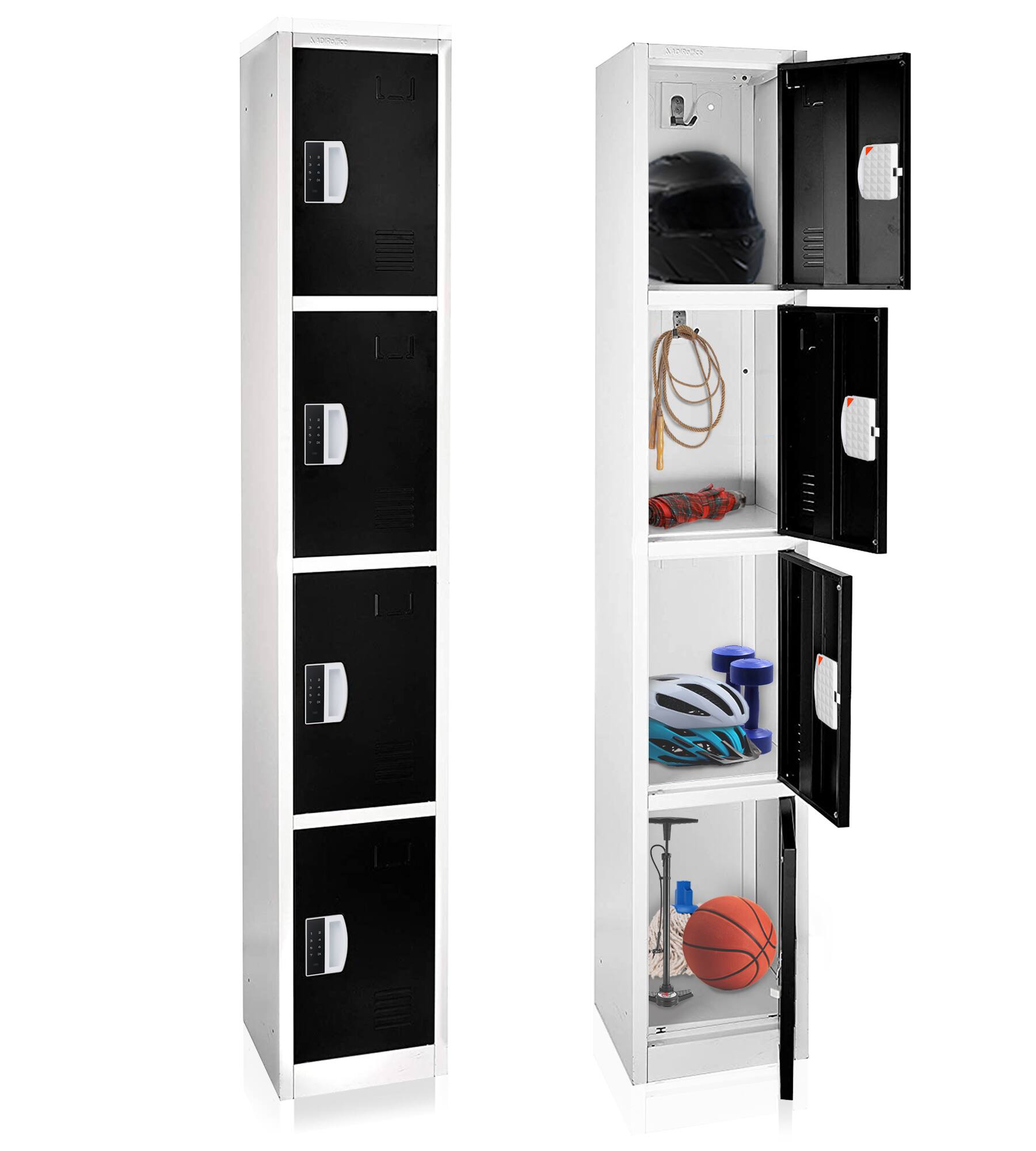 Alt View 6. AdirOffice - Storage Locker 629-Series 72" H 4-Tier Steel Digital Lock 4-Shelf Locker, 4/Pack - Black.
