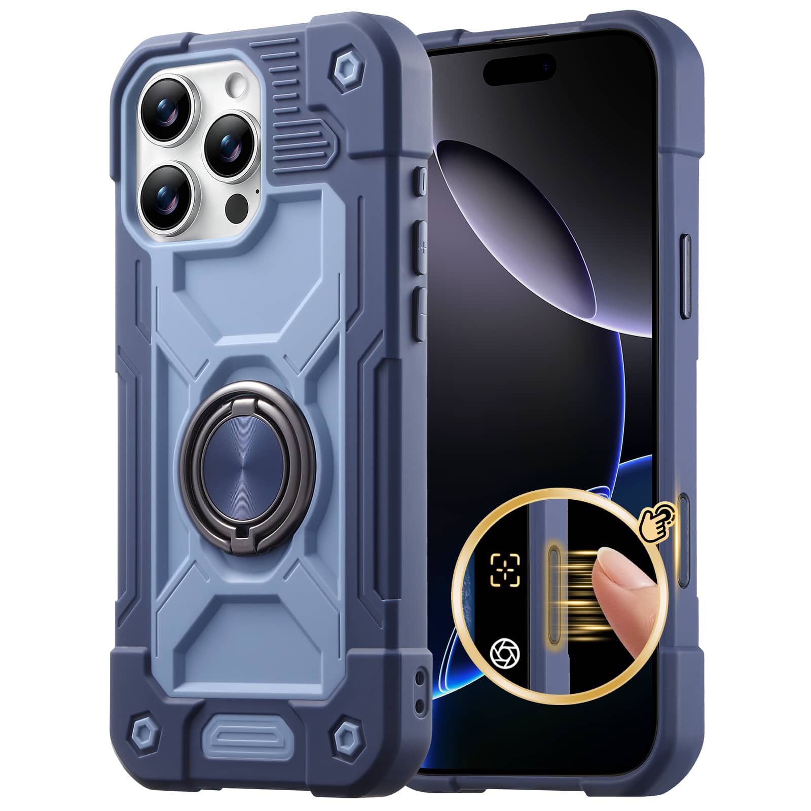 UUCOVER - Rugged Protective Case for iPhone 16 Pro Max ,Shockproof Silicone+PC Case with 360° Rotating Ring Kickstand Cover - Blue price history on PriceWatchPro