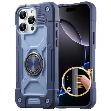 Front. UUCOVER - Rugged Protective Case for Apple iPhone 15 Pro Max ,Shockproof Silicone+PC Case with 360° Rotating Ring Kickstand Cover - Blue.