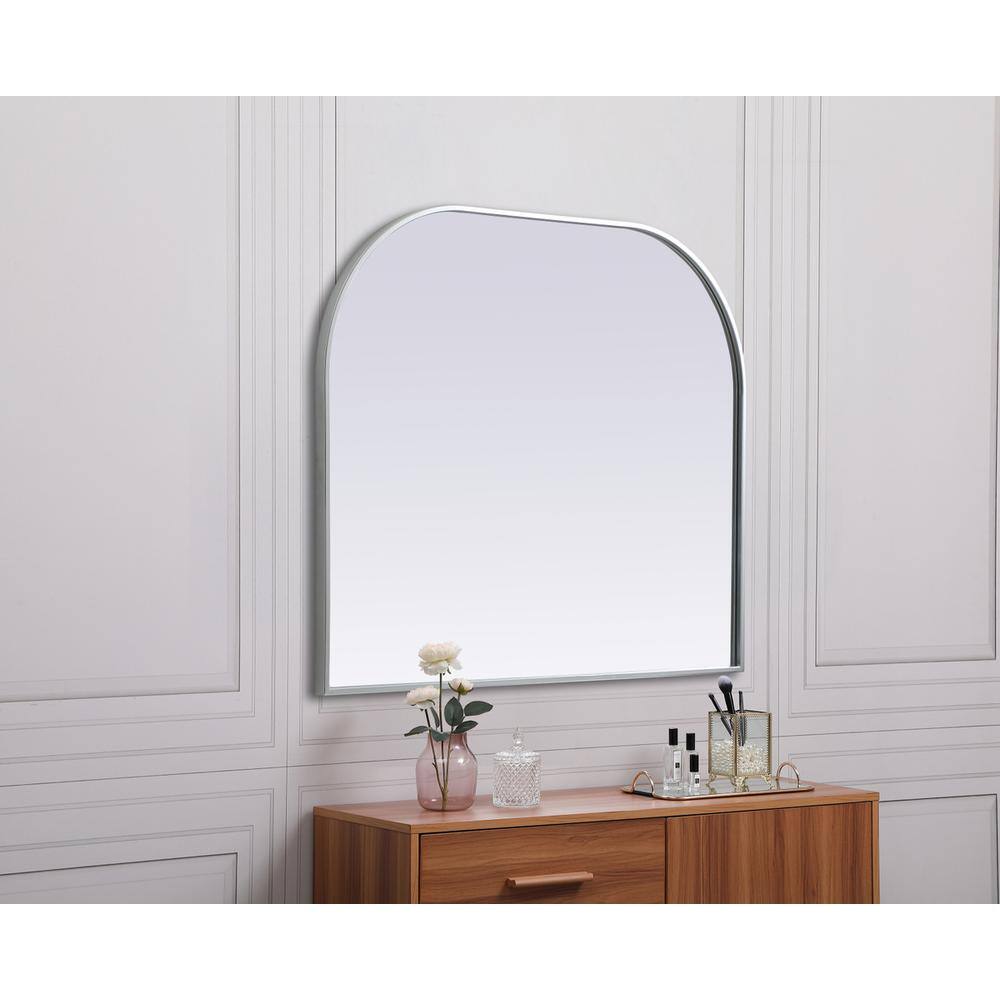 Alt View 2. Elegant Decor - Metal Frame Arch Mirror 36x30 Inch in Silver - Silver.