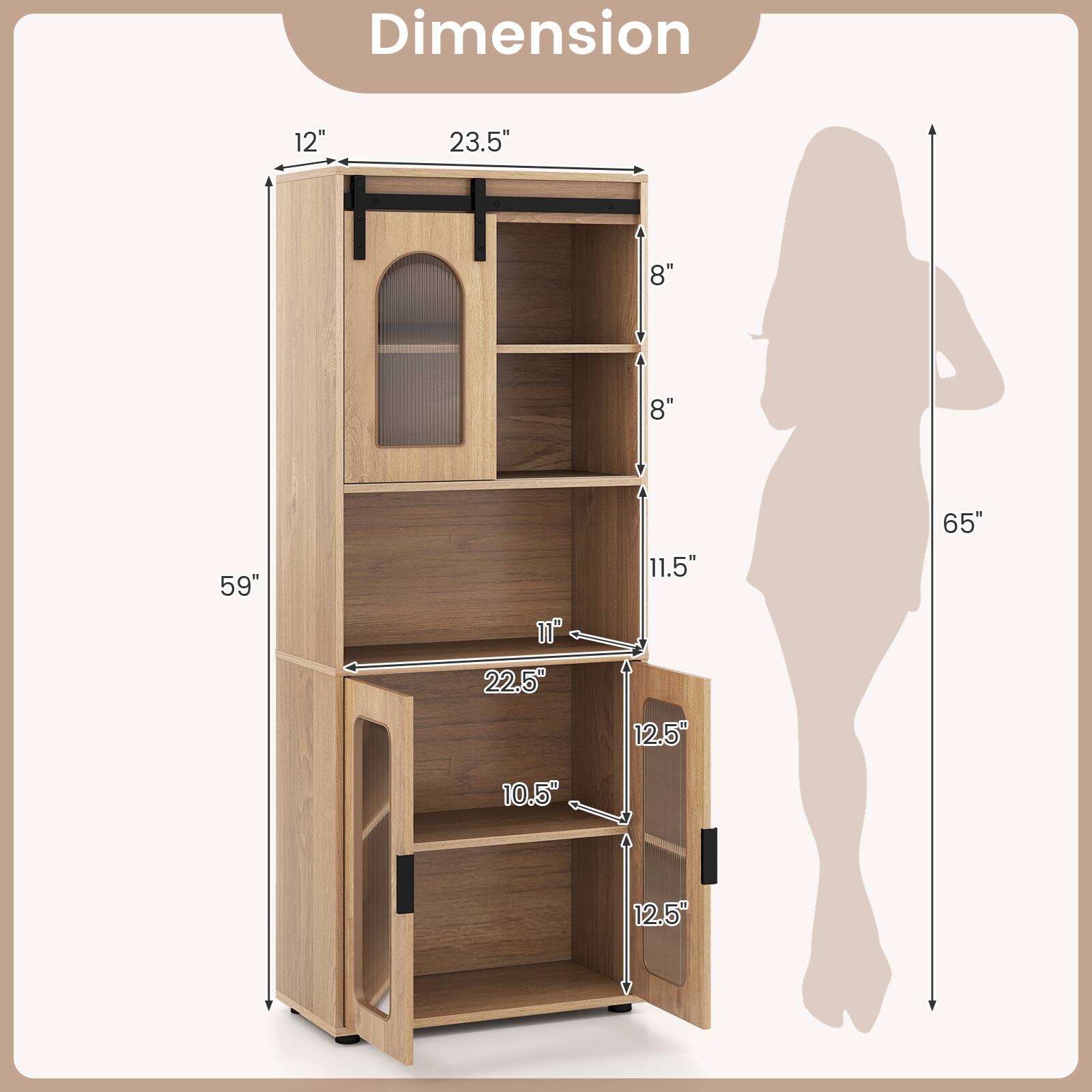 Dimension  
12" x 23.5" x 8"  
8"  
59"  
11" x 22.5"  
10.5" x 12.5"  
11.5" x 12.5"  
65"