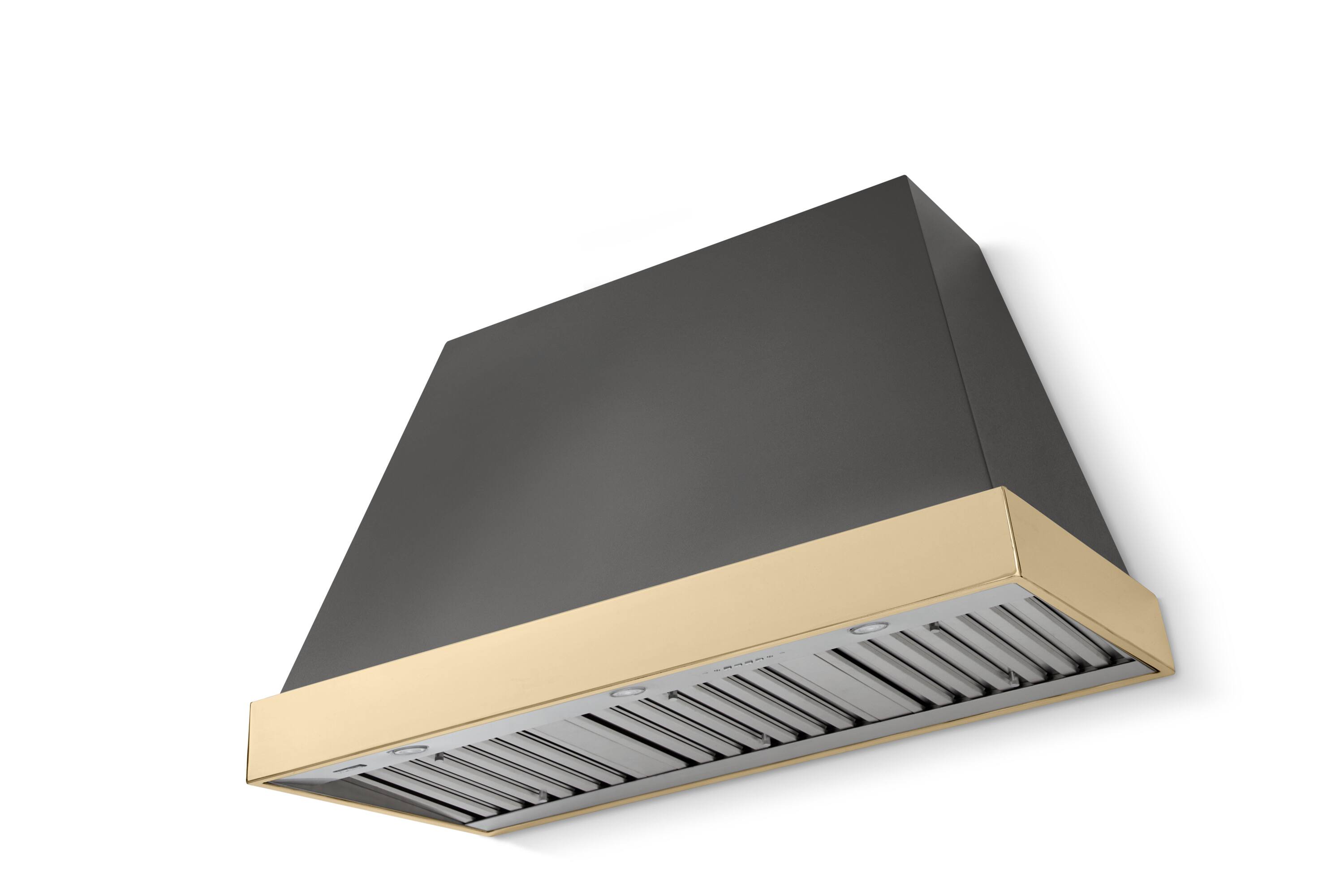 Front. AGA - AGA Euclid 48 x 30 Hood 1200 CFM_Slate_ w. Polished Brass Trim - Slate.