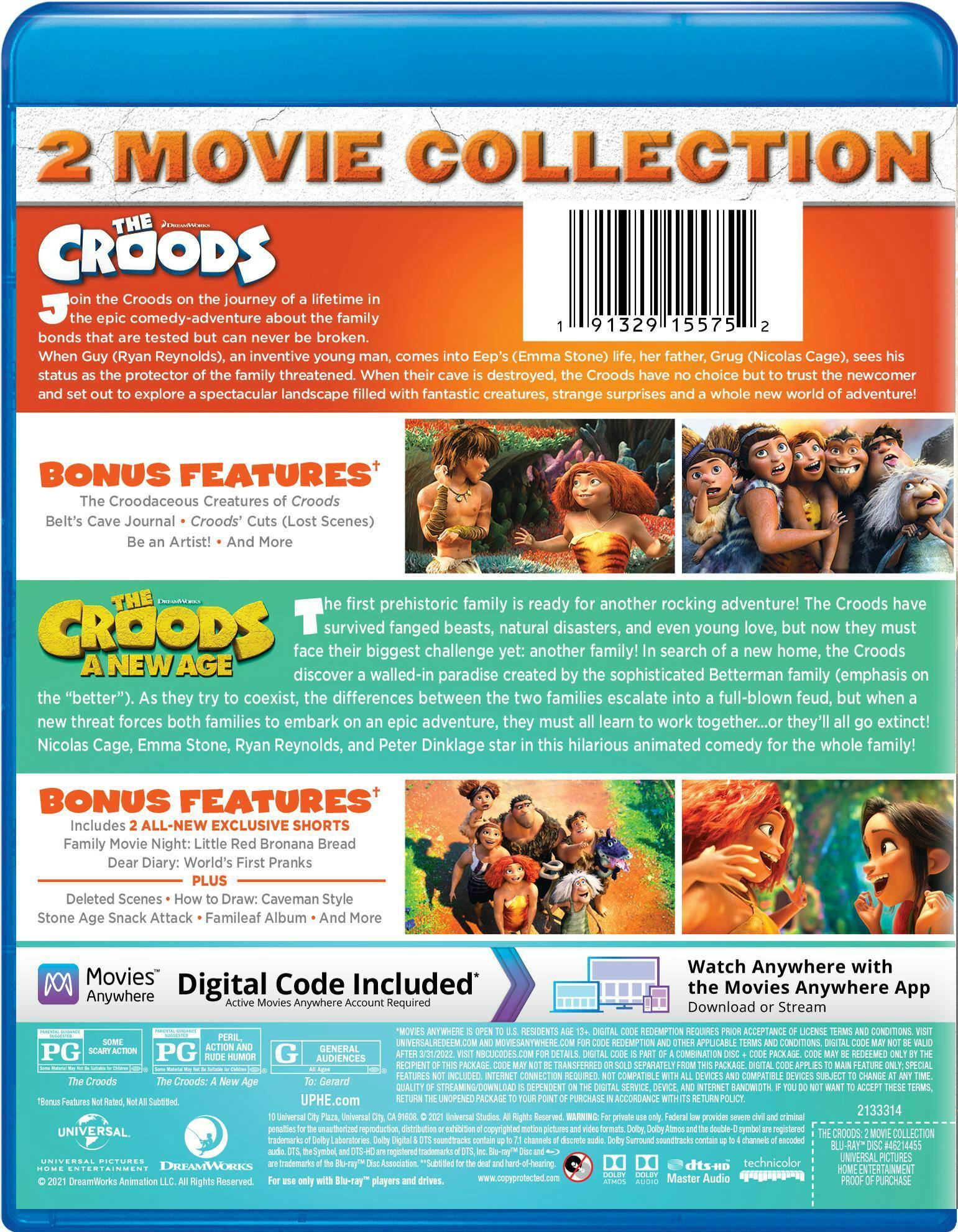 Back. The Croods: 2 Movie Collection (Blu-ray + Digital Copy) [Blu-ray].