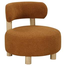Manhattan Lane - Zona Accent Chair, Barrel Back, Orange Boucle Fabric and Brown Wood - Orange, Brown