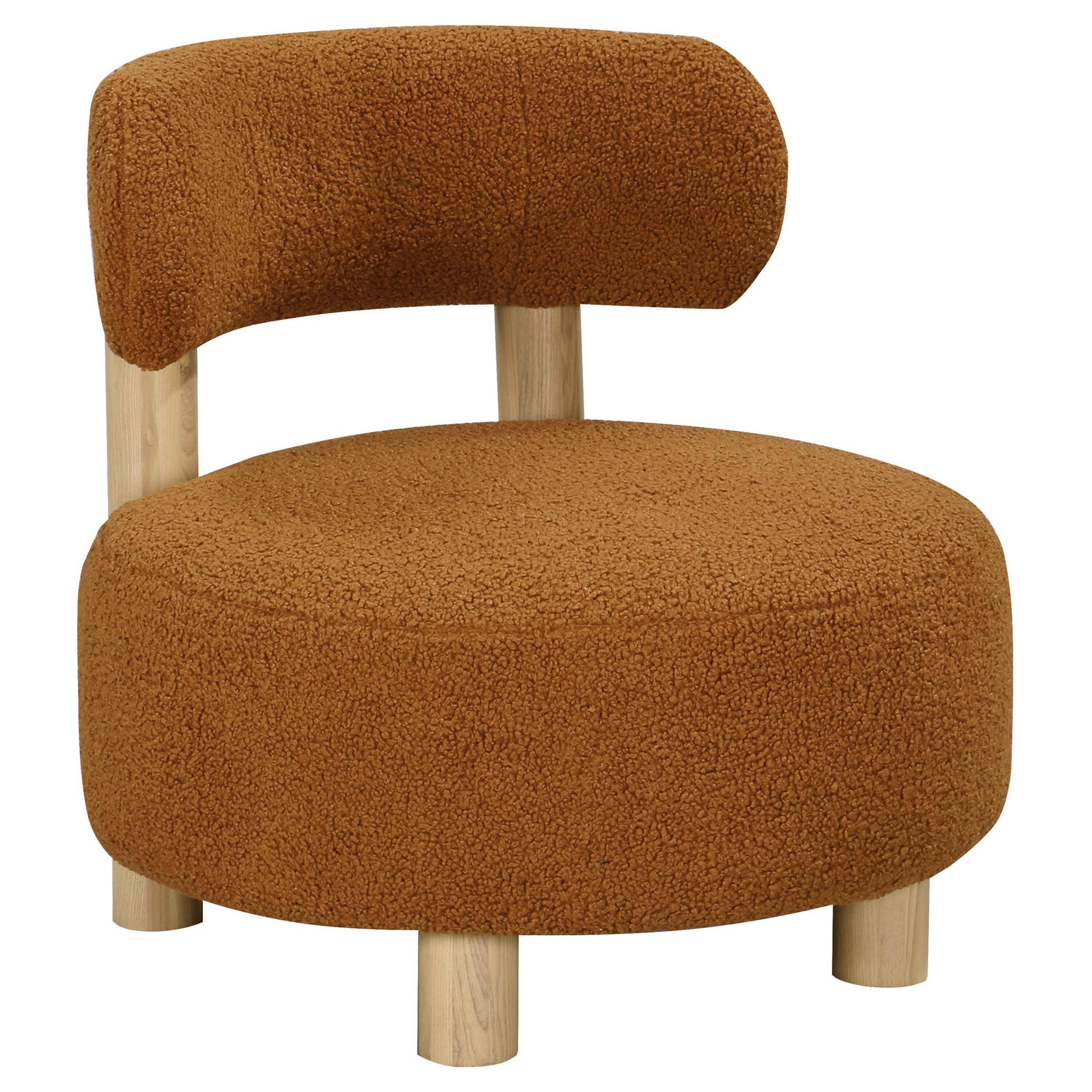 Front. Manhattan Lane - Zona Accent Chair, Barrel Back, Orange Boucle Fabric and Brown Wood - Orange, Brown.