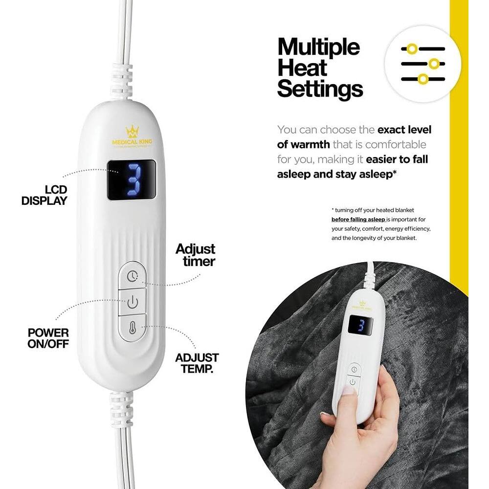 Multiple Heat Settings

LCD DISPLAY

You can choose the exact level of warmth that is comfortable for you, making it easier to fall asleep and stay asleep*

*Turning off your heated blanket before falling asleep is important for your safety, comfort, energy efficiency, and the longevity of your blanket.

POWER ON/OFF

ADJUST TEMP.

Adjust timer