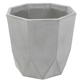 Sunnydaze - 14.25 in Modern Faceted Polyresin Outdoor Planter - Light Gray