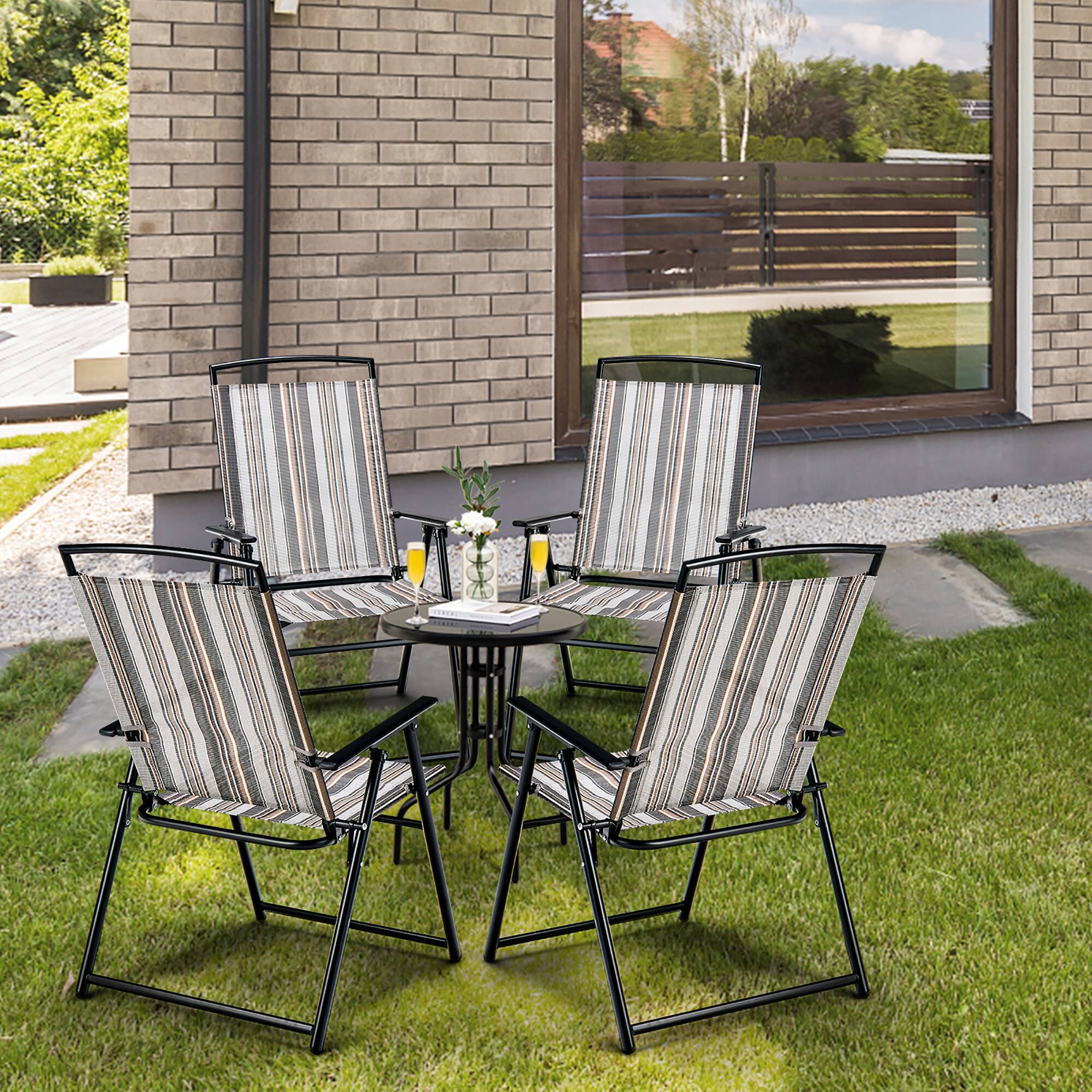 Alt View 3. Costway - Costway 2pcs Patio Folding Sling Chairs Dining Armrest Backrest Outdoor Portable Streak - Grey.