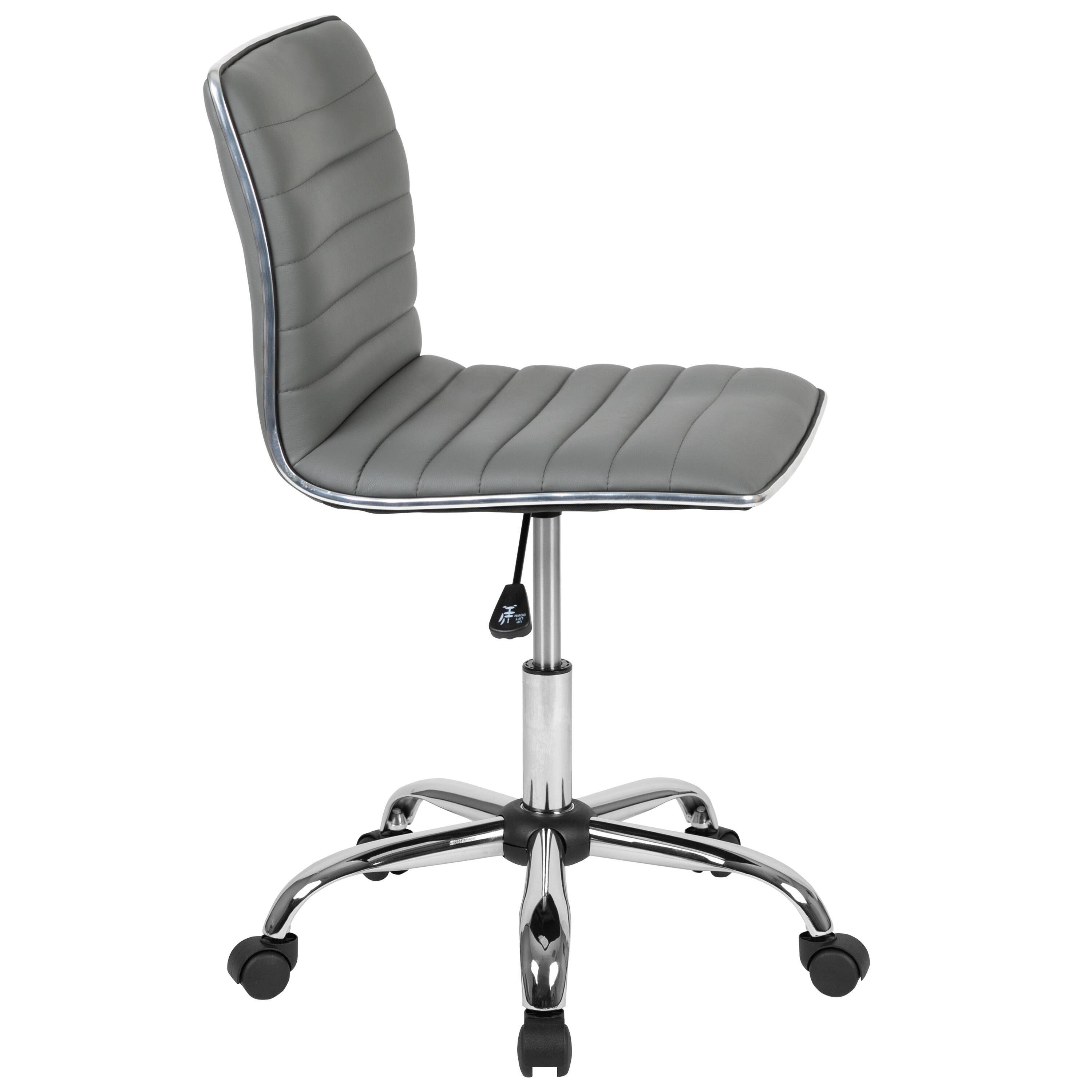 Alt View 6. Emma + Oliver - Low Back Designer Armless Ribbed Swivel Task Office Chair - Light Gray Vinyl/Chrome Frame.