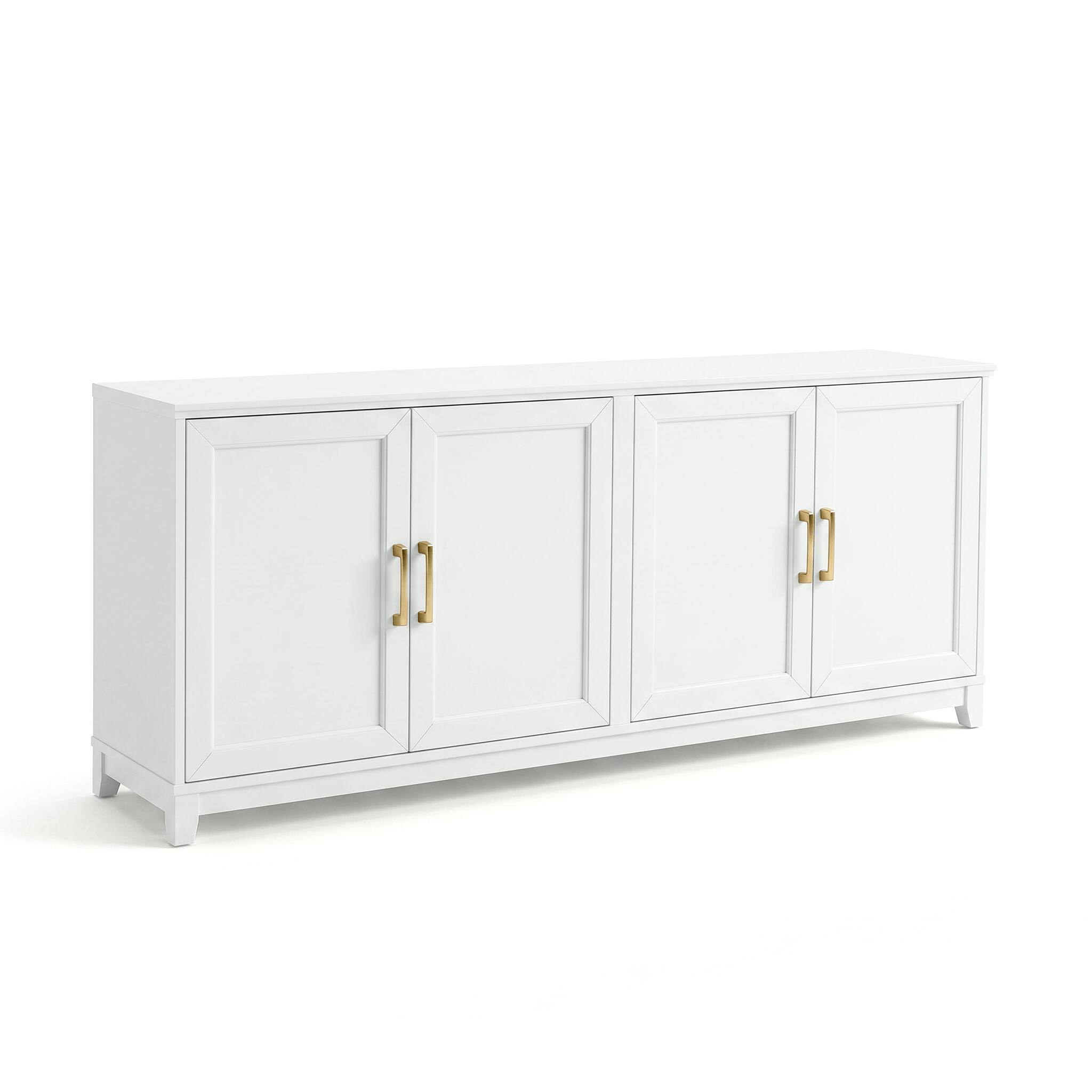 Alt View 1. Martha Stewart - Wooden 4-Door TV Stand-Adjustable Shelves-Solid Wood Frame/Legs - White Frame/Gold Hardware.
