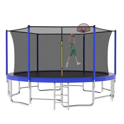 Front. Anysun - 16FT Trampoline with Balance Bar & Basketball Hoop&Ball, ASTM Approved Reinforced Type Outdoor Trampoline - Blue.