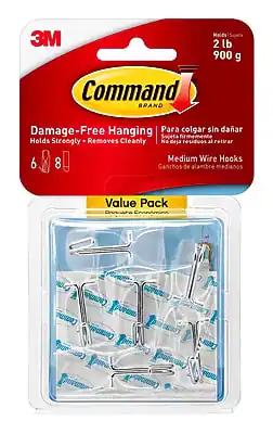 3M Command Brand
Damage-Free Hanging
Holds Strongly • Removes Cleanly
Para colgar sin dañar
Sujeta firmemente • No deja residuos al retirar
Medium Wire Hooks
Ganchos de alambre medianos
2 lb
900 g
6 Pack
Value Pack