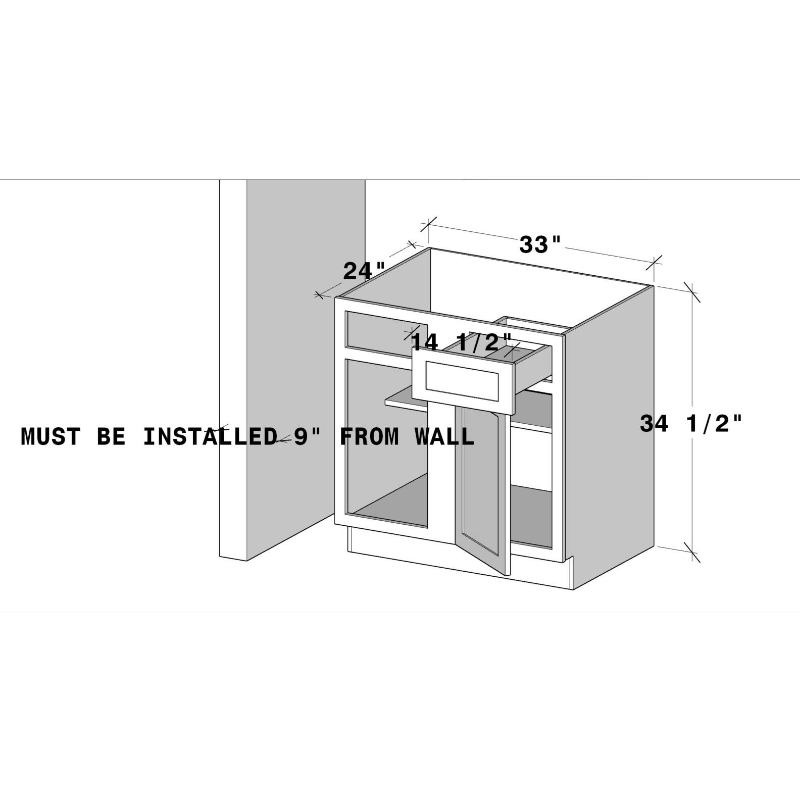 24" 33" 14 1/2" MUST BE INSTALLED 9" FROM WALL 34 1/2"