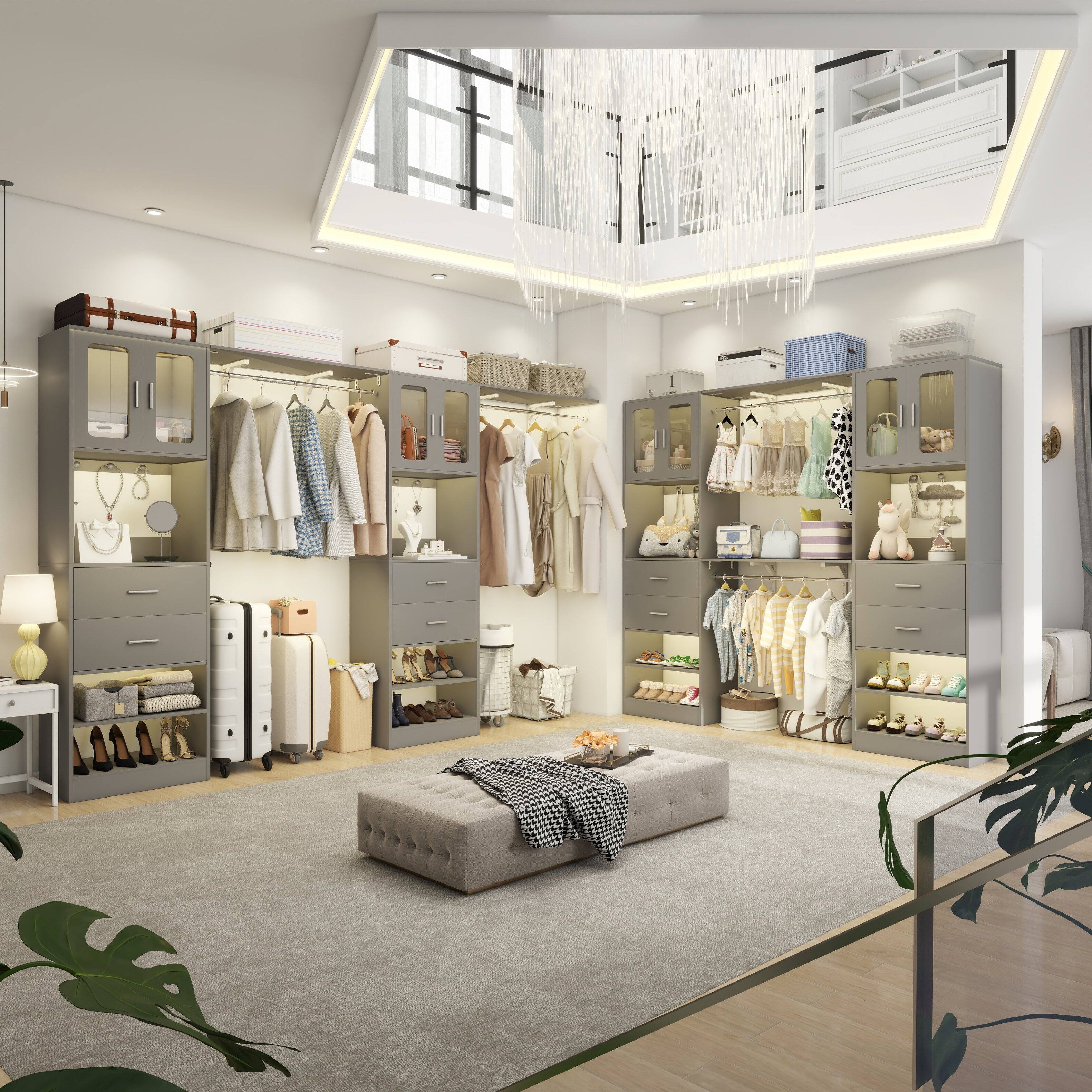 Alt View 2. Aheaplus - 41'' - 120'' Adjustable Wardrobe System with Drawers, Cabinets, and Hanging Rods, Large Closet System Sets - Gray.