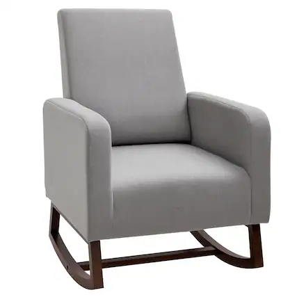 Front. Homcom - Accent Lounge Rocking Chair with Solid Curved Wood Base and Linen Padded Seat, Grey - Grey.