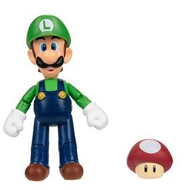 Jakks Pacific - Super Mario 4 Inch Action Figure | Luigi w/ 1-Up Mushroom - Green
