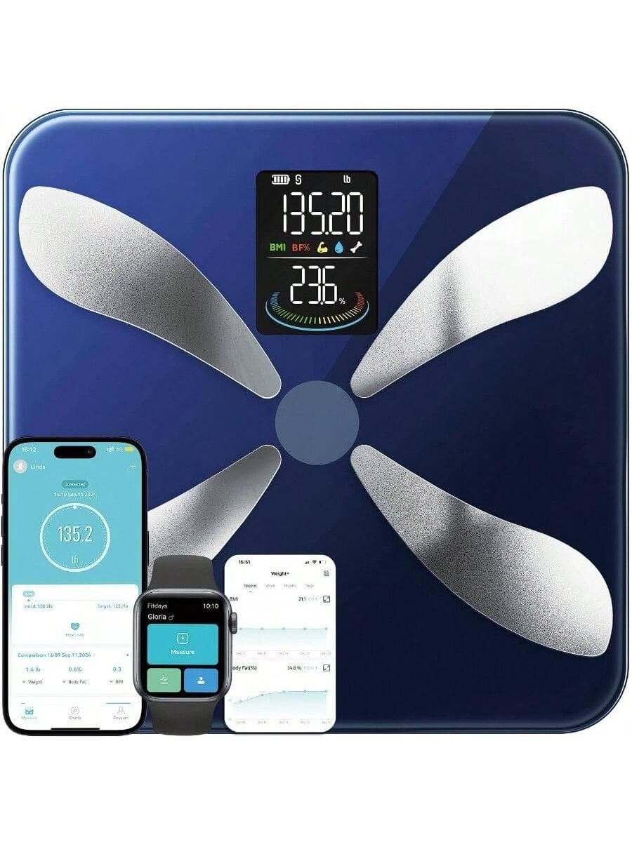 Pacoar Cade - Digital scale stainless steel surface, BMI tracking for fitness tracking, Easy to Clean, Advanced Technology Enhanced - F3 Blue
