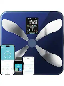 Pacoar Cade - Digital scale stainless steel surface, BMI tracking for fitness tracking, Easy to Clean, Advanced Technology Enhanced - F3 Blue
