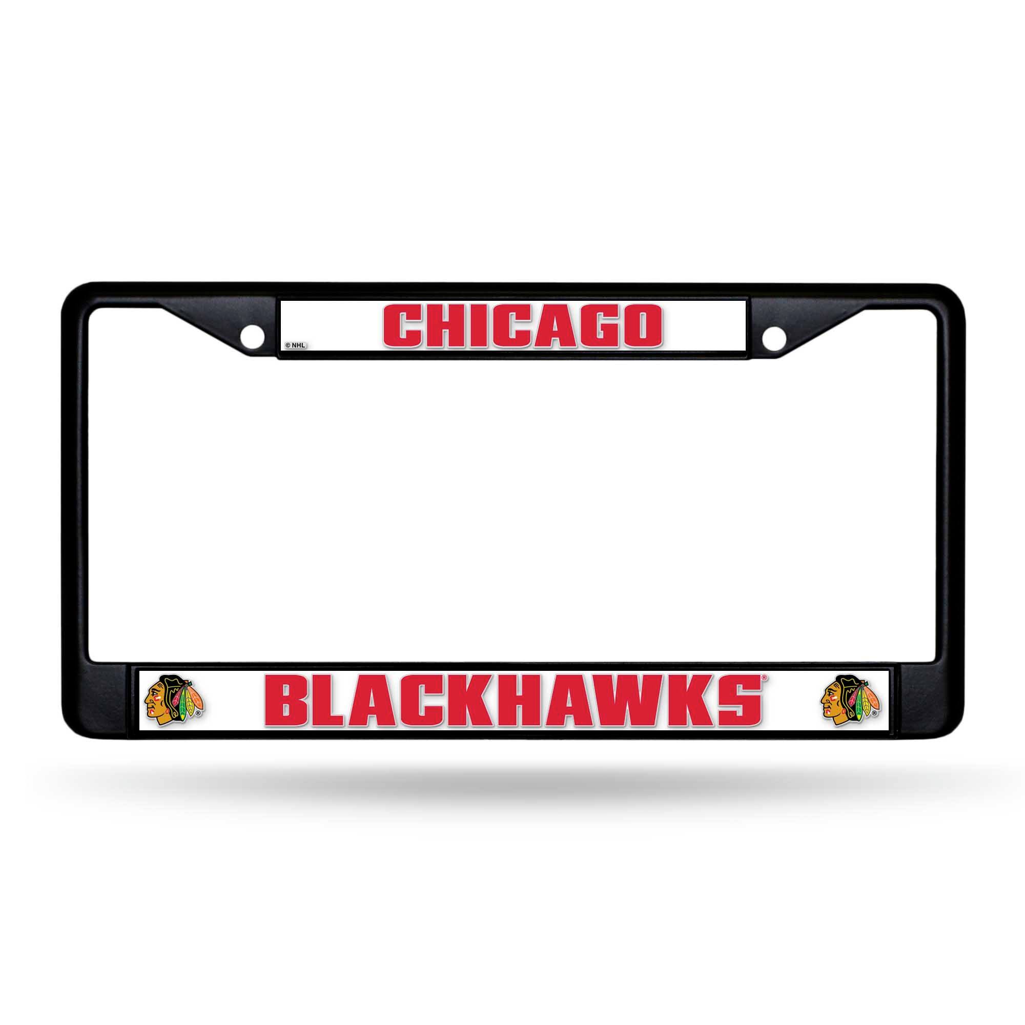Chicago Blackhawks Metal License Plate Frame - Standard 12 x 6 in - Black