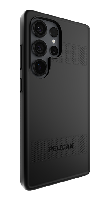 Angle. Pelican - Protector Case + Magnet - Samsung Galaxy S25 Ultra BLACK - Black.