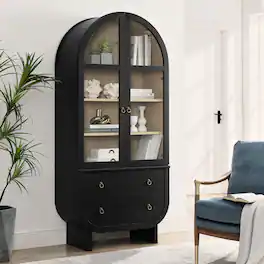 Nyx Arched Display Cabinet by Modway - Black Light Oak